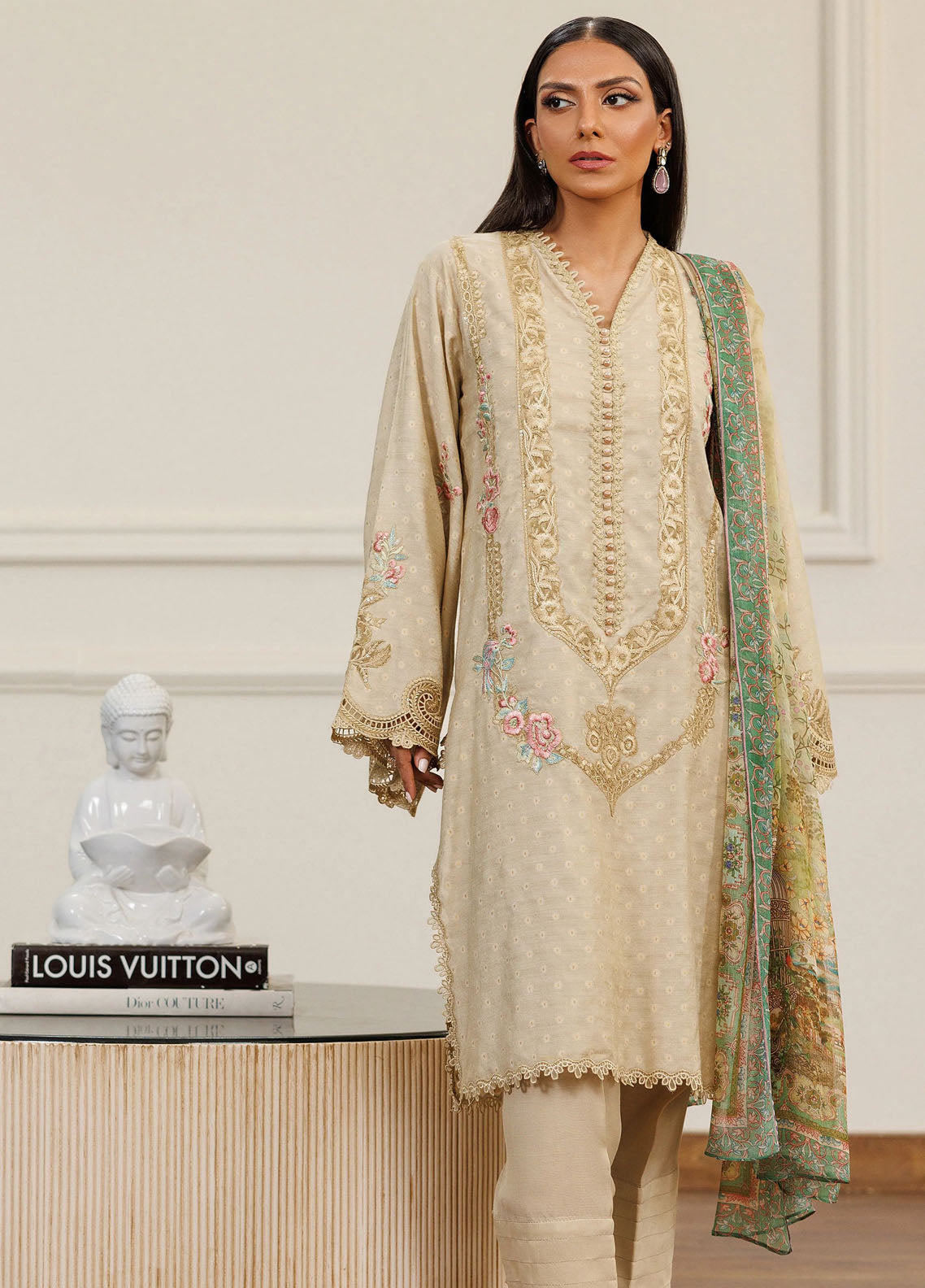 Threads And Motifs Pret Embroidered Banarsi 3 Piece Suit 8721