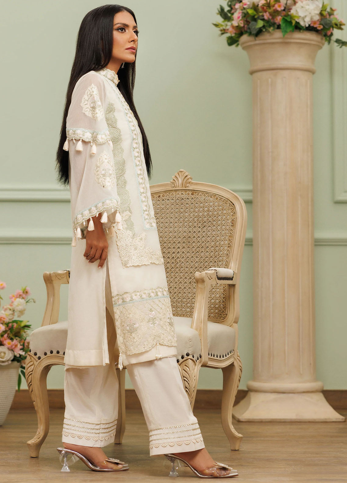 Threads And Motifs Pret Embroidered Chander SIlk 3 Piece Suit 9004