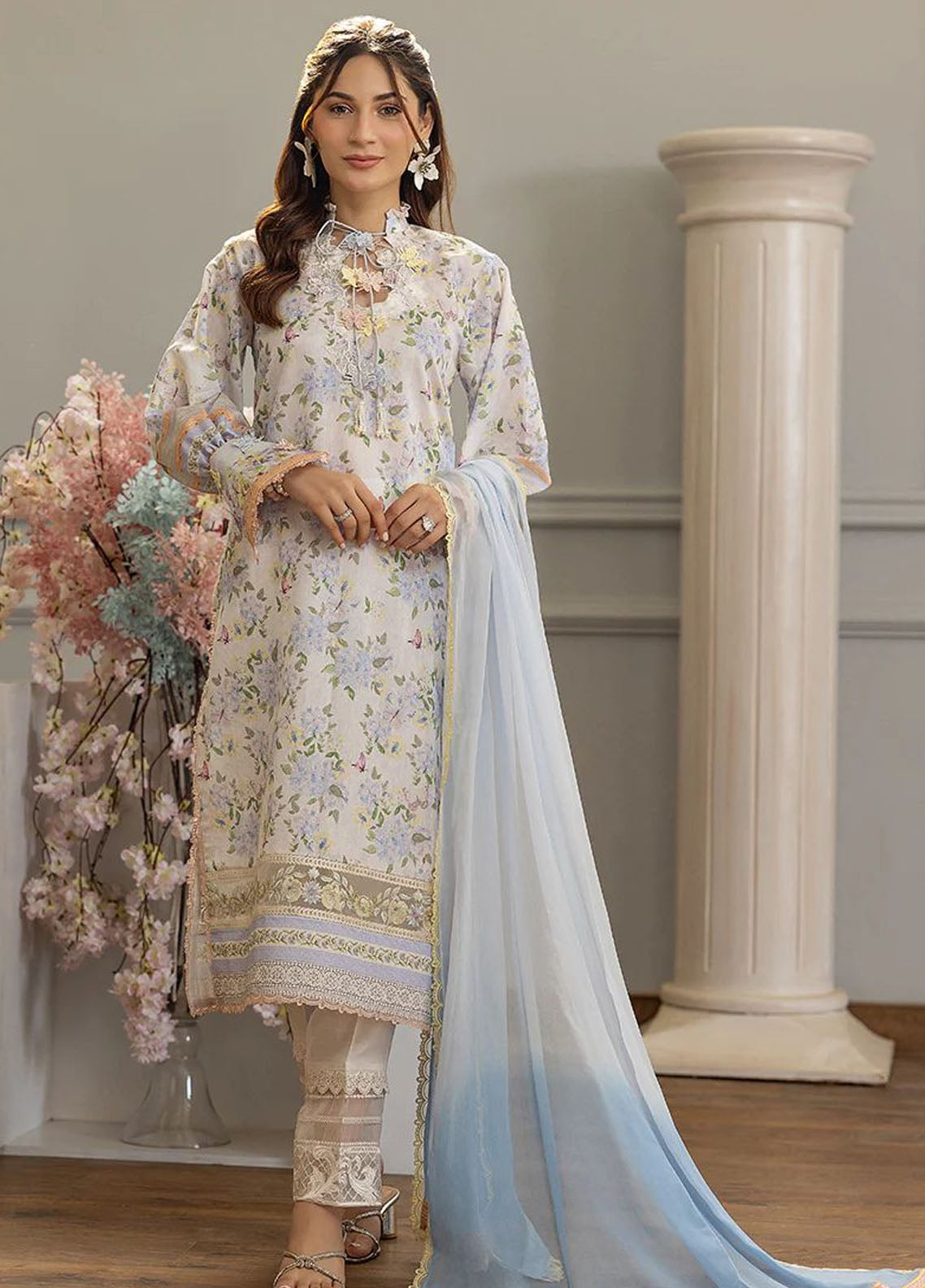 Threads And Motifs Pret Embroidered Net 3 Piece Suit 8859