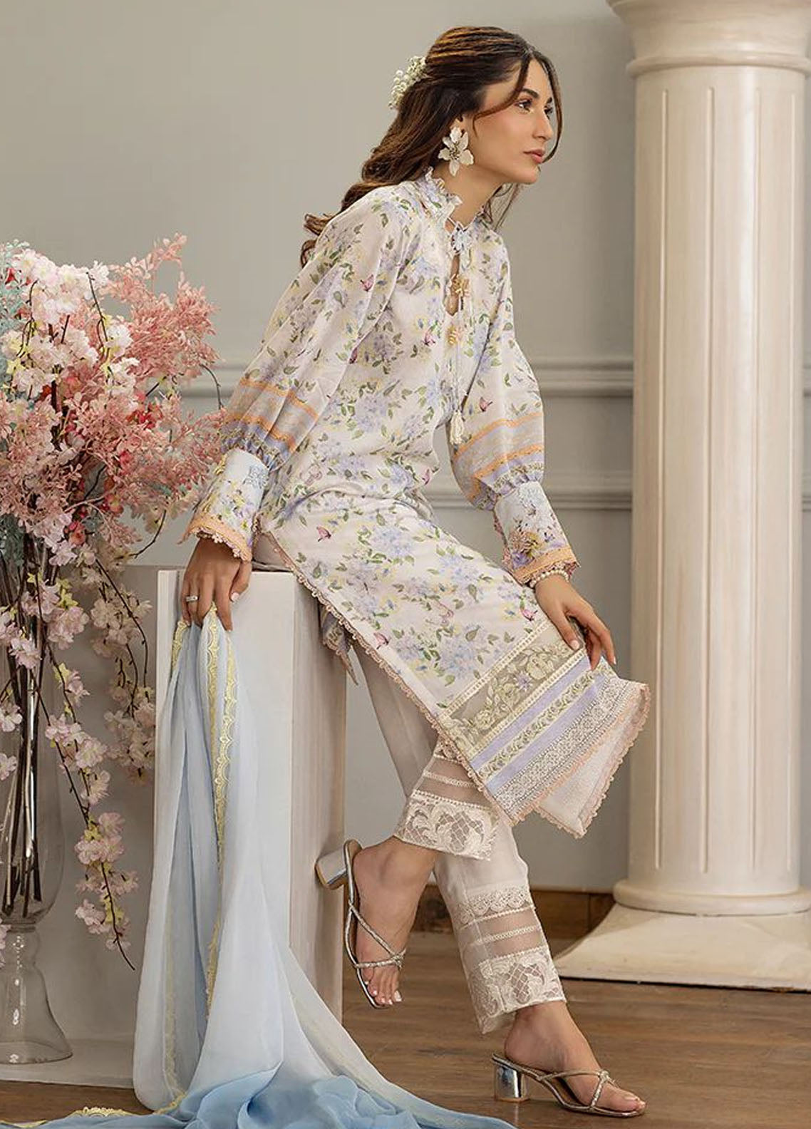 Threads And Motifs Pret Embroidered Net 3 Piece Suit 8859