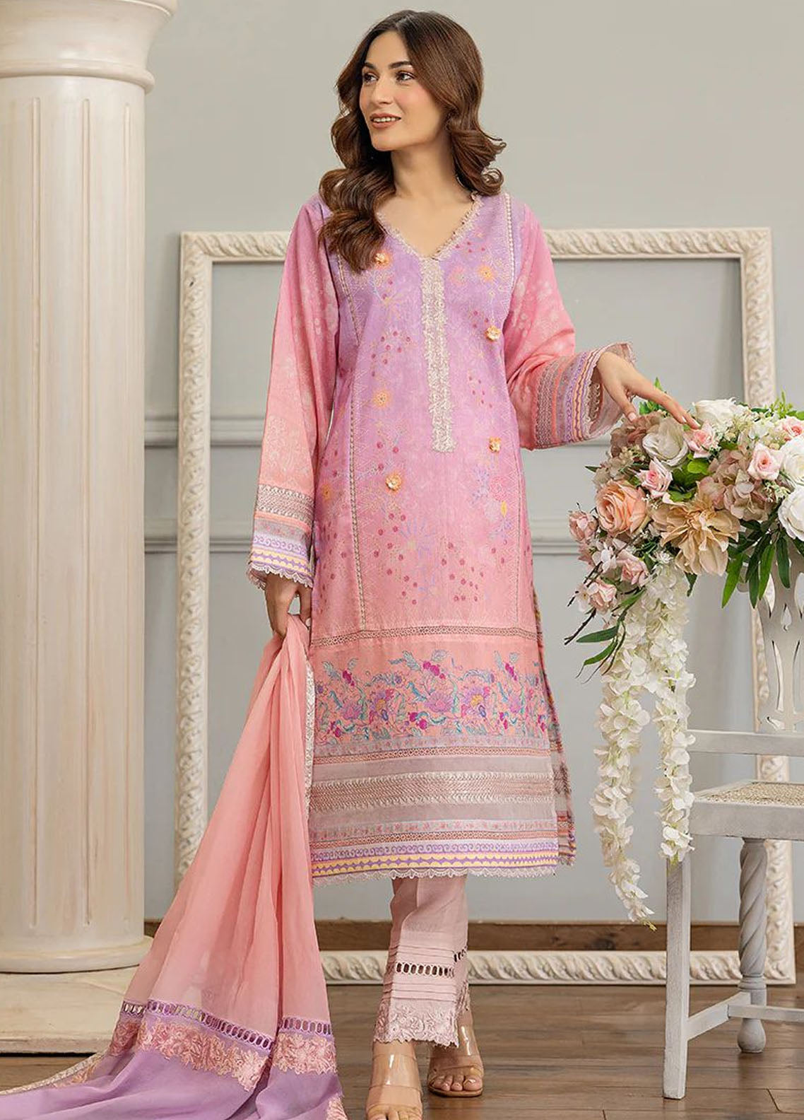 Threads And Motifs Pret Embroidered Net 3 Piece Suit 8907