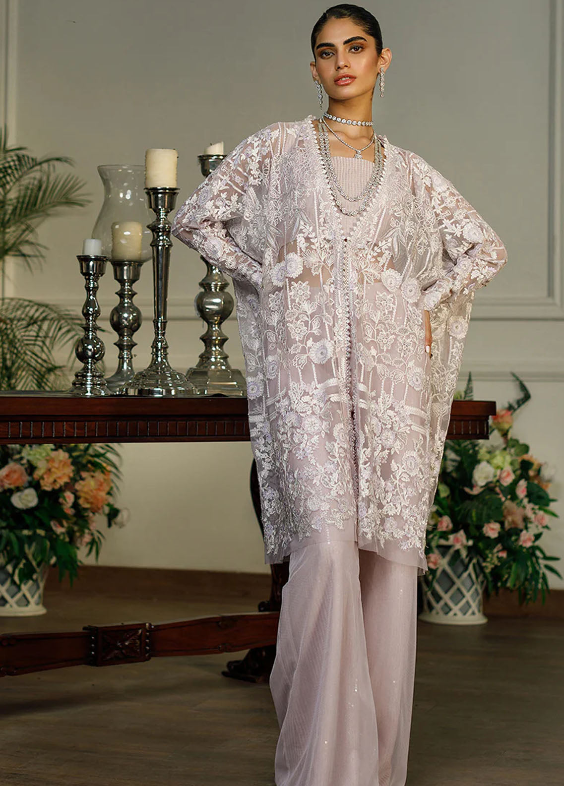 Threads & Motifs Pret Embroidered Net Jacket Dress 8382