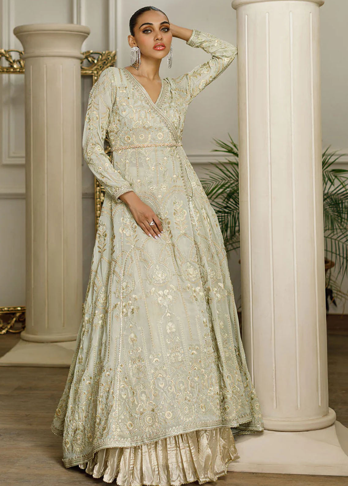 Threads & Motifs Pret Embroidered Chiffon Angrakha Dress 8390