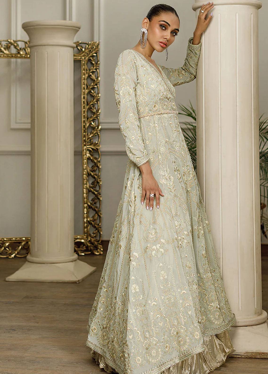 Threads & Motifs Pret Embroidered Chiffon Angrakha Dress 8390