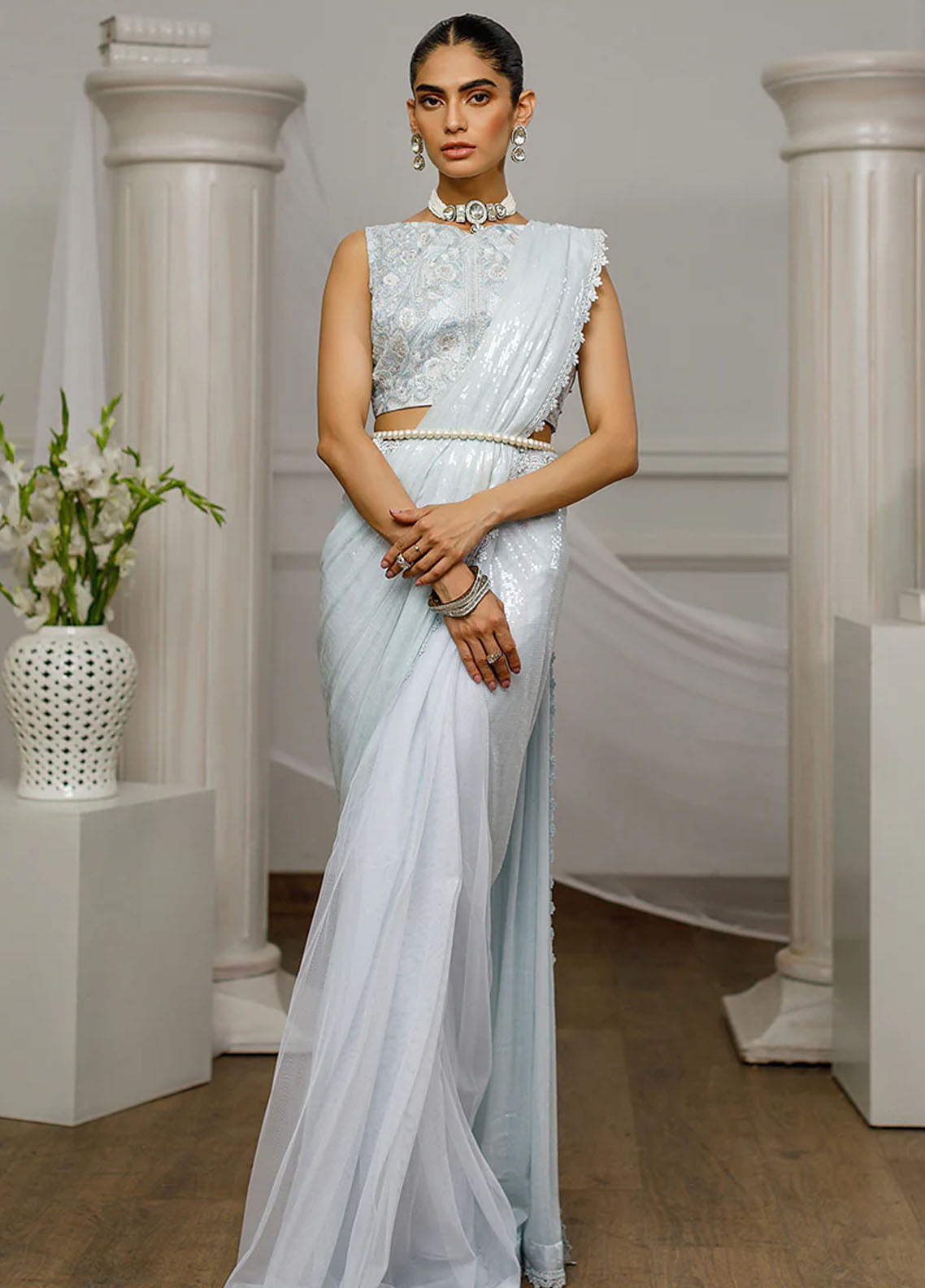 Threads & Motifs Pret Formal Wear Net Saree 8596