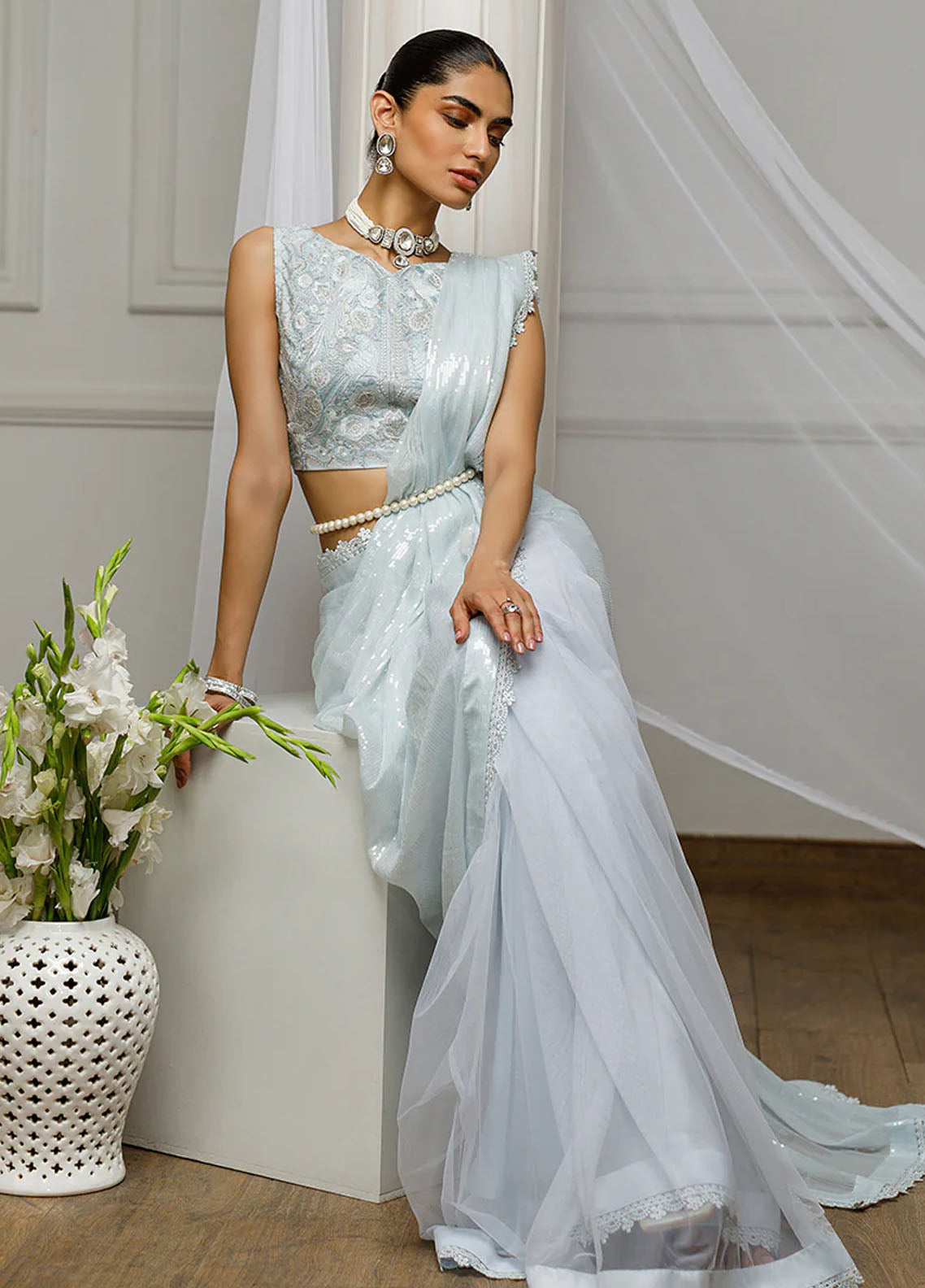 Threads & Motifs Pret Formal Wear Net Saree 8596