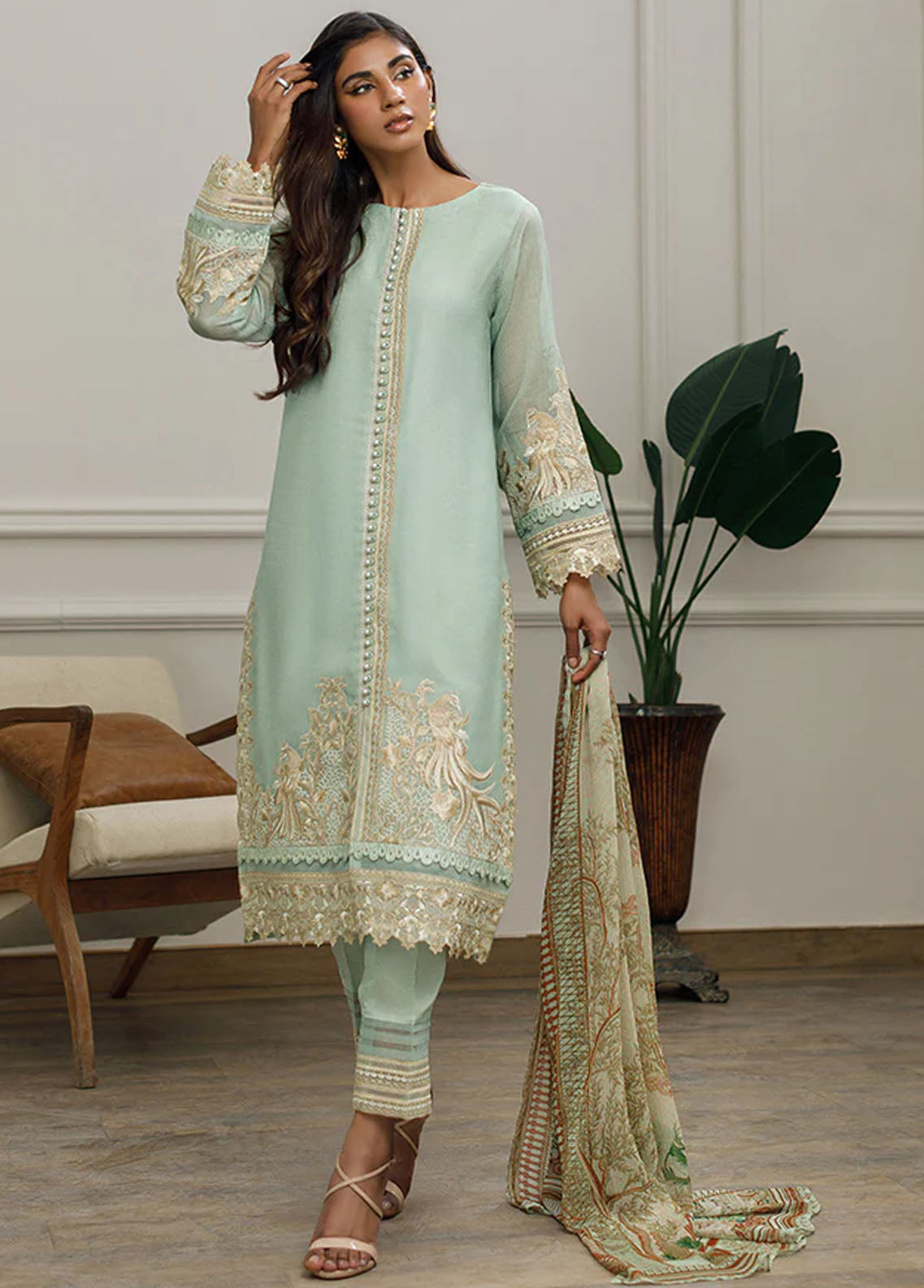 Threads & Motifs Pret Embroidered Khaadi Net 2 Piece Suit 8259