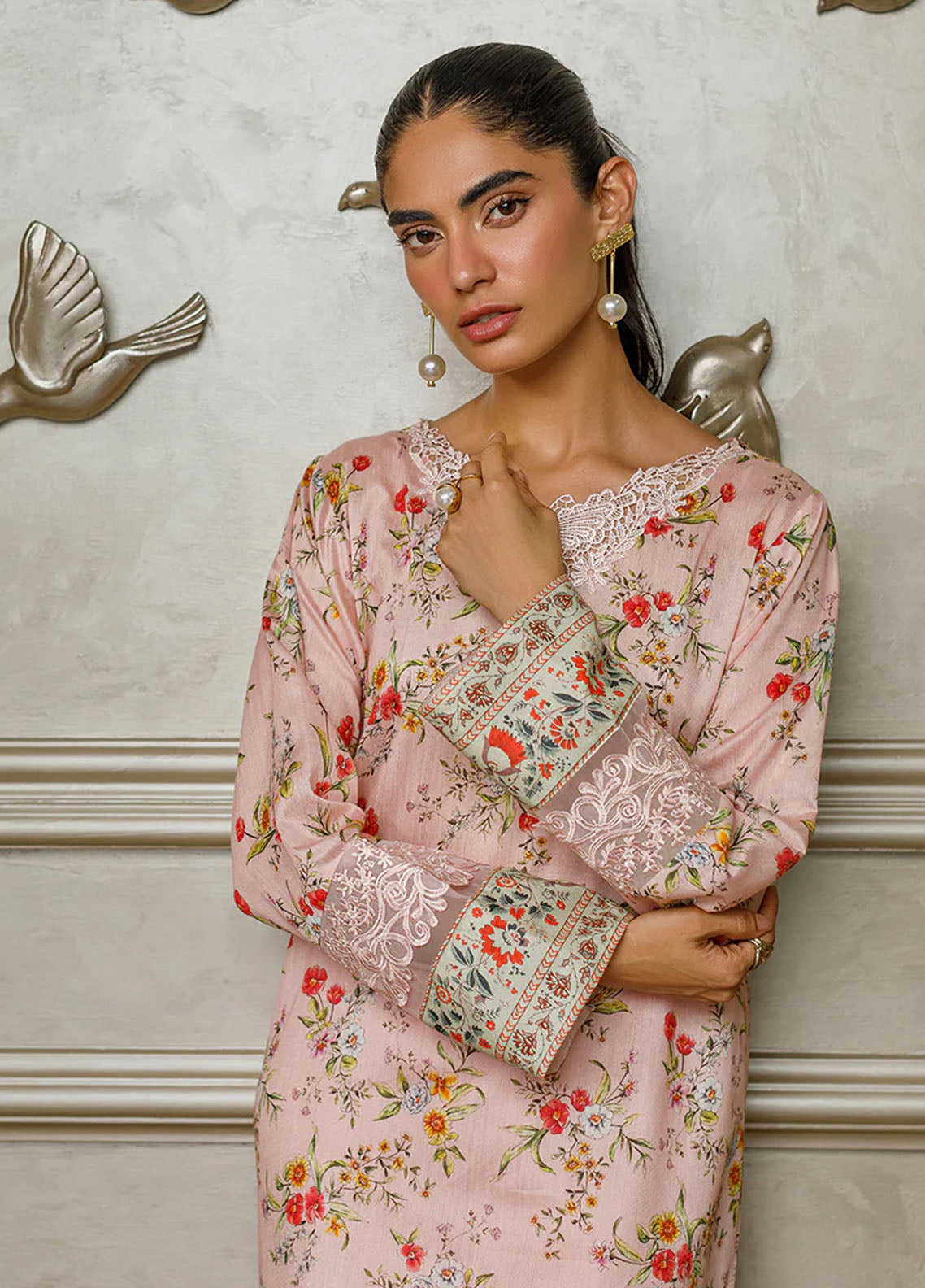 Threads & Motifs Pret Embroidered Khaadi Net Shirt 8486
