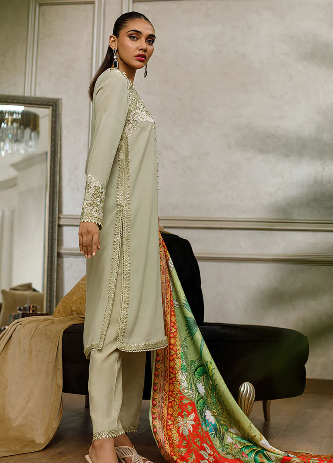 Threads & Motifs Pret Embroidered Crepe Shirt 8566