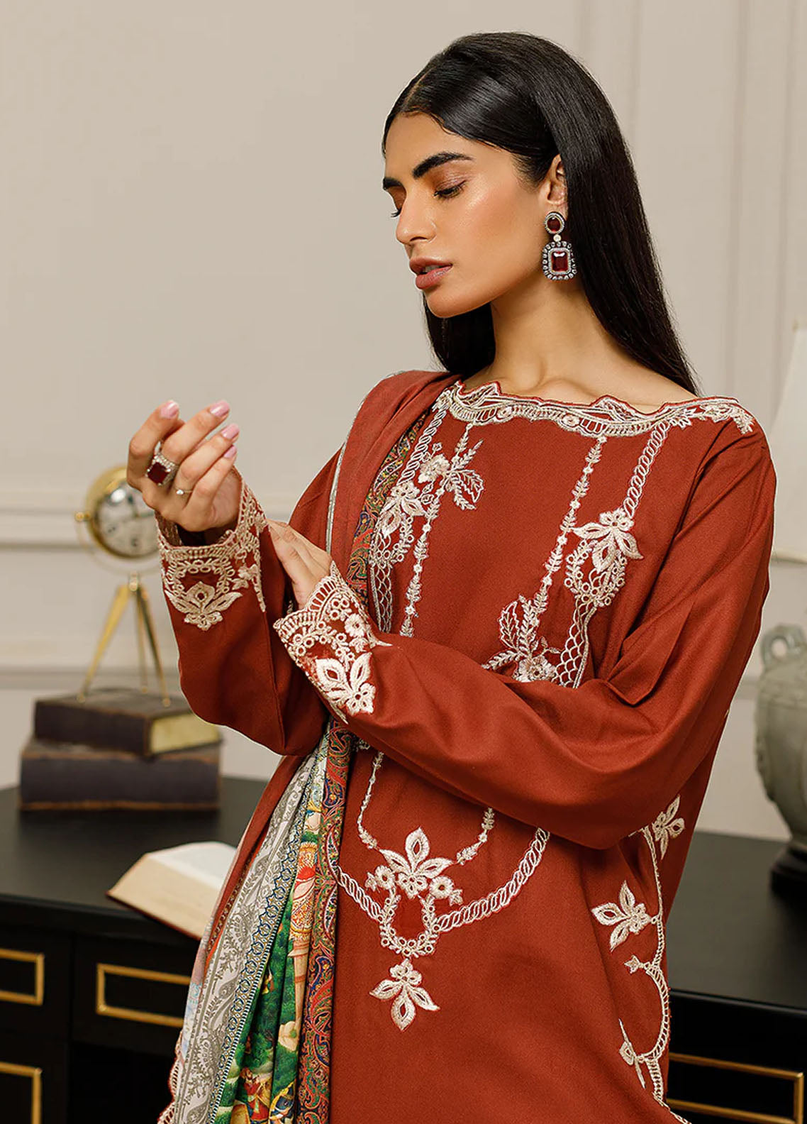 Threads & Motifs Pret Embroidered Crepe Shirt 8587
