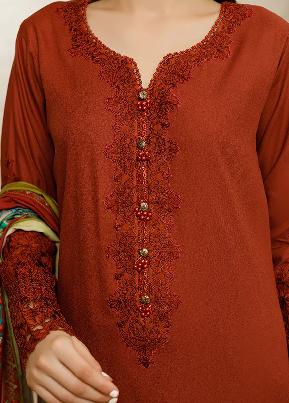 Threads & Motifs Pret Embroidered Crepe Shirt 8603