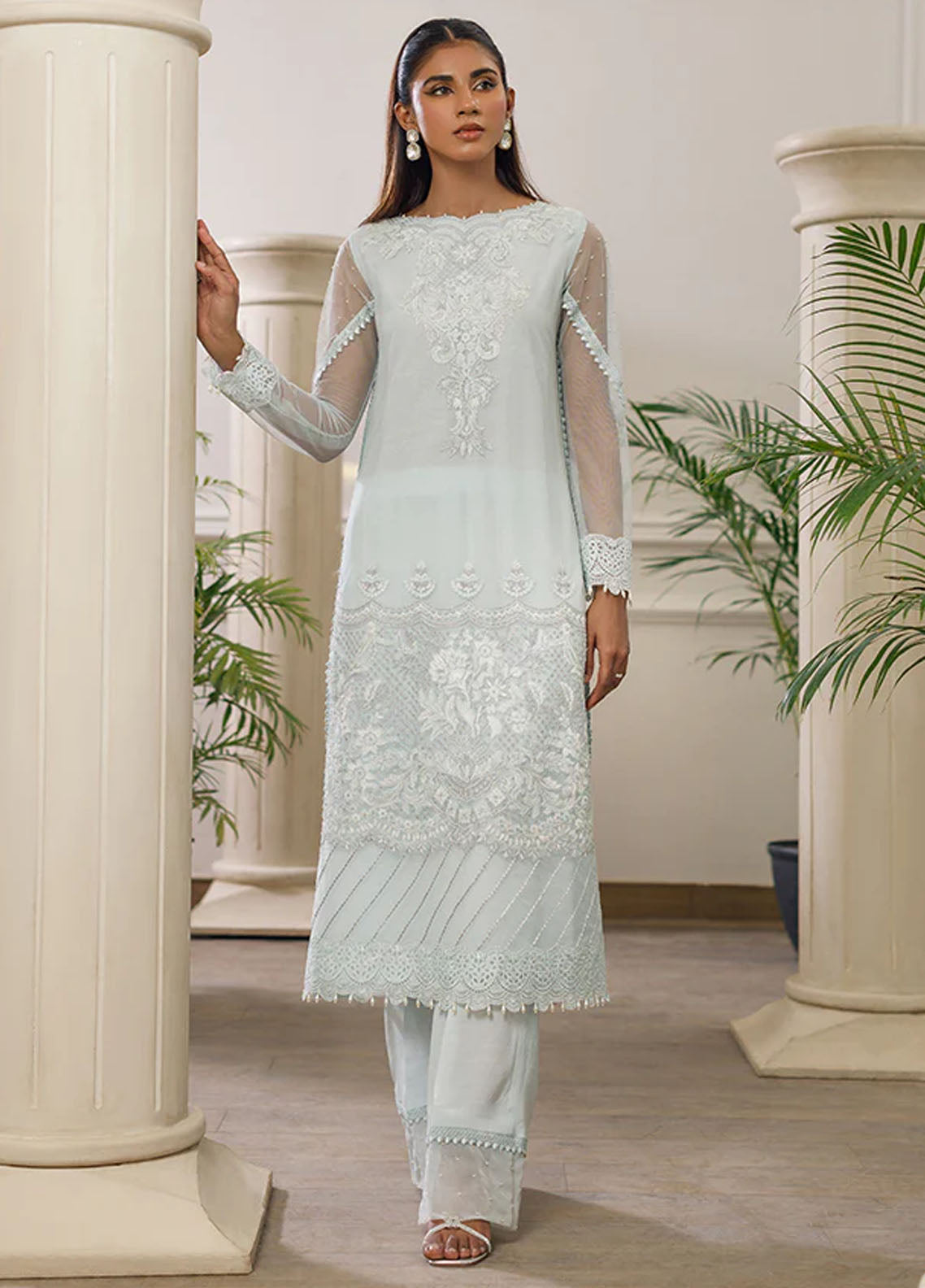 Threads & Motifs Pret Embroidered Net Kurti 7958