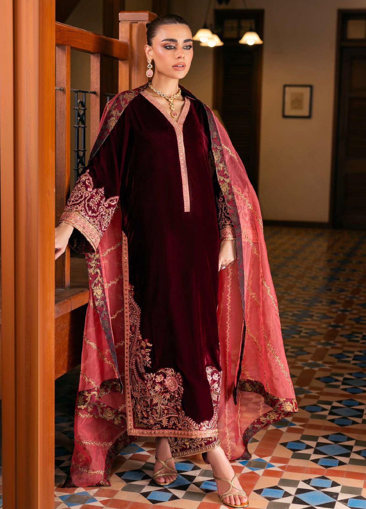 Zainab Chottani Unstitched Velvet Embroidered 3 Piece ZC25UV Aima - Festive Collection