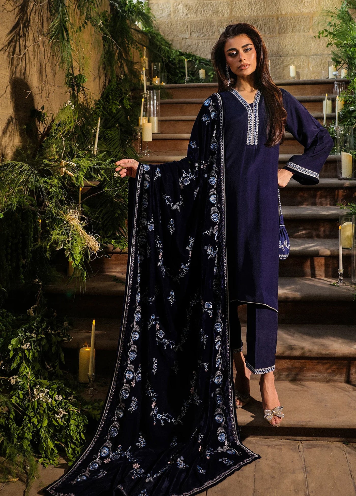 Elayra by Sahar Pret Velvet 3 Piece Embroidered Dark Bloom - Festive Collection