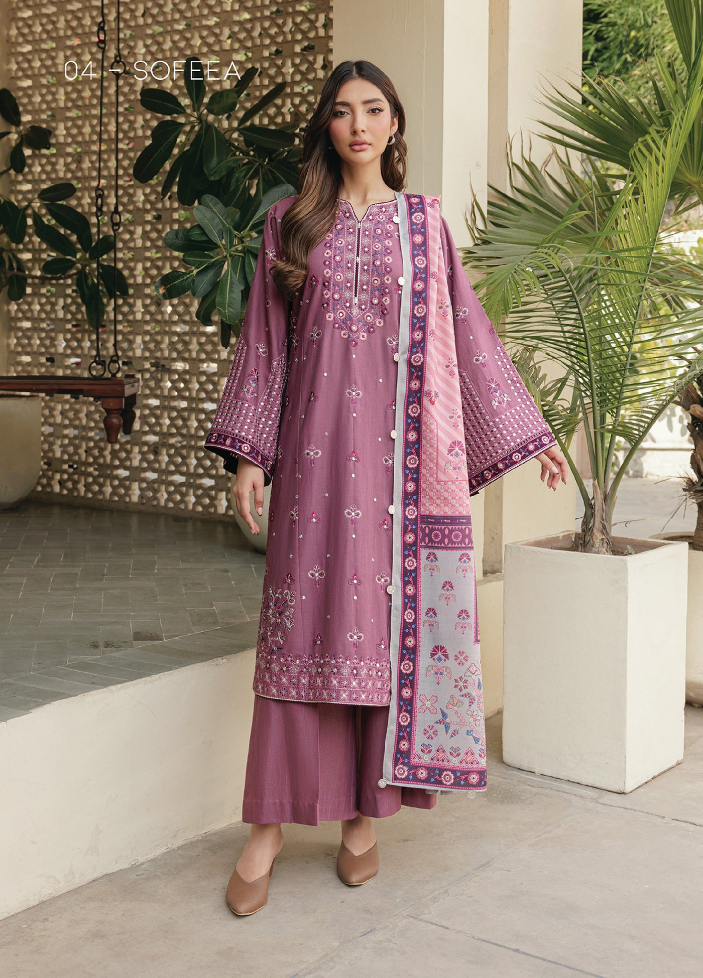 Xenia Unstitched Slub Khaddar Unstitched Embroidered Suits 3 Piece XE25SK D-04 Sofeea- Winter Collection
