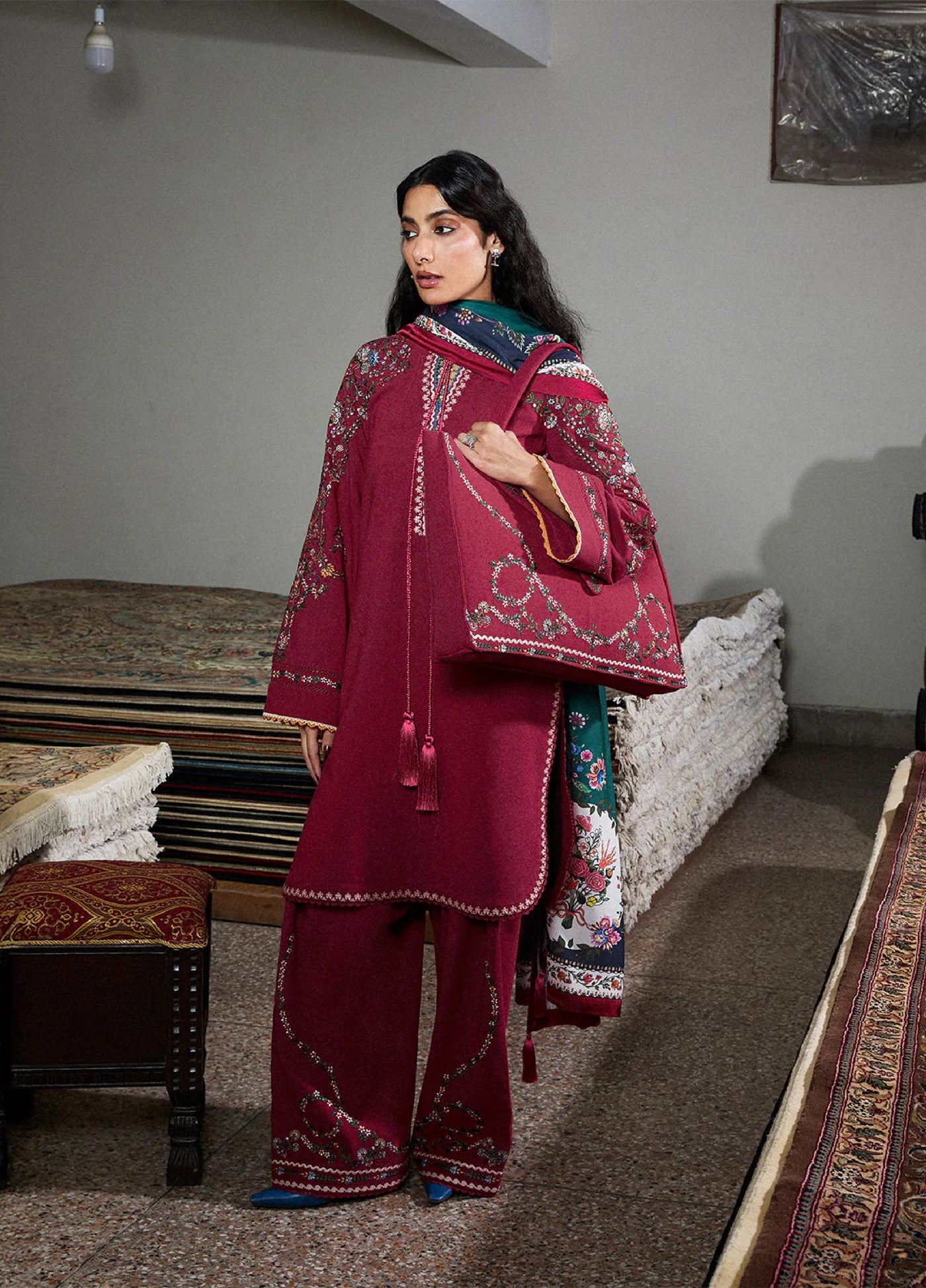 Jugnu by Hussain Rehar Unstitched Karandi Embroidered Suits 3 Piece HR25JW Hasti - Winter Collection