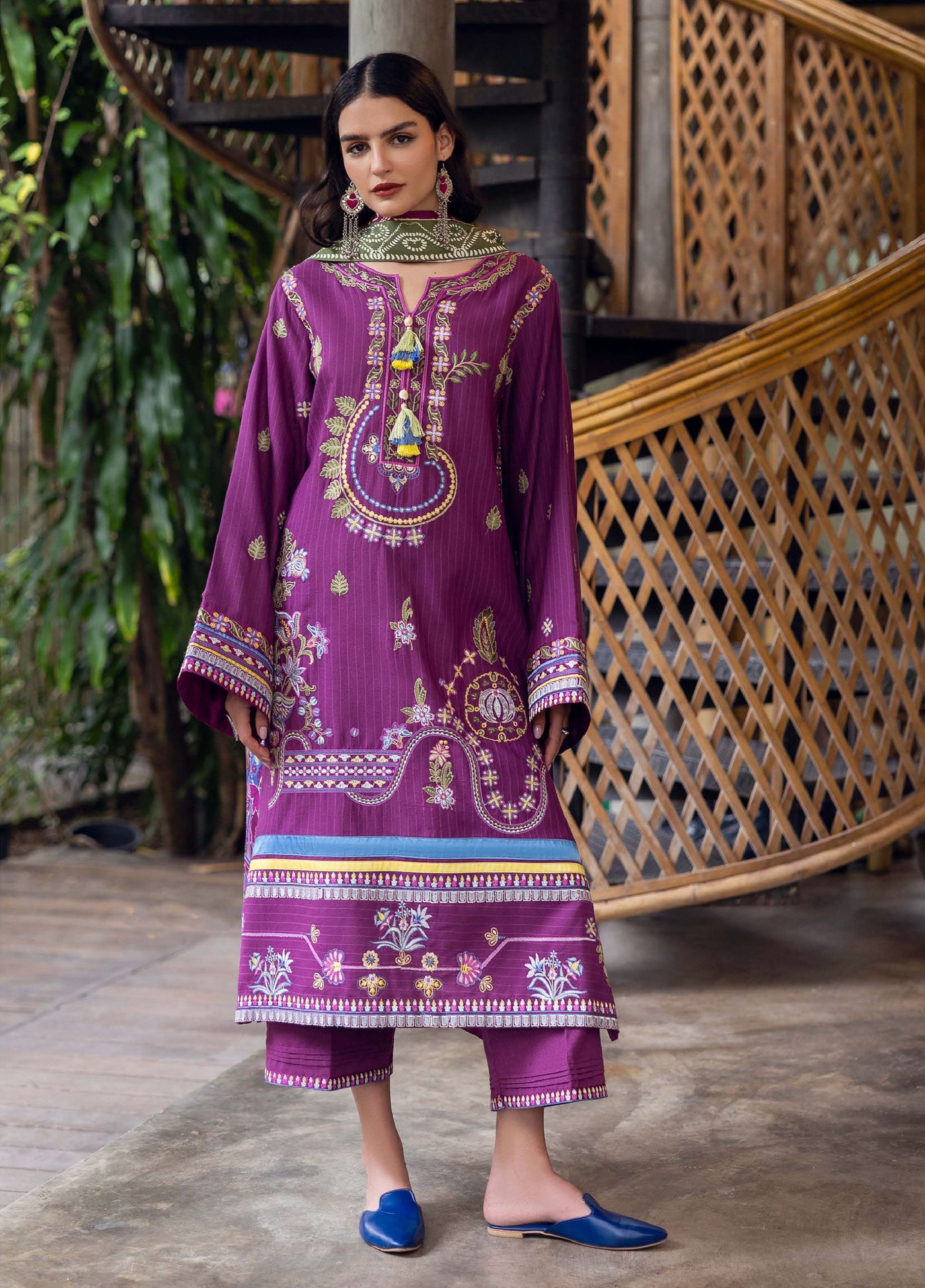 Symphony Hemline by Mushq Unstitched Karandi Embroidered 3 Piece MU25SK Plum Swirl - Winter Collection