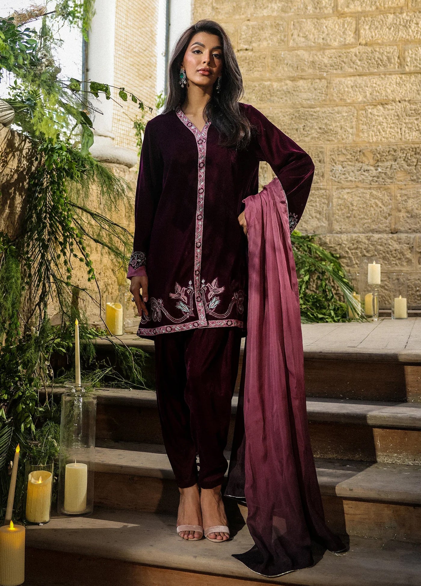 Elayra by Sahar Pret Velvet 3 Piece Embroidered Plum Reverie - Festive Collection