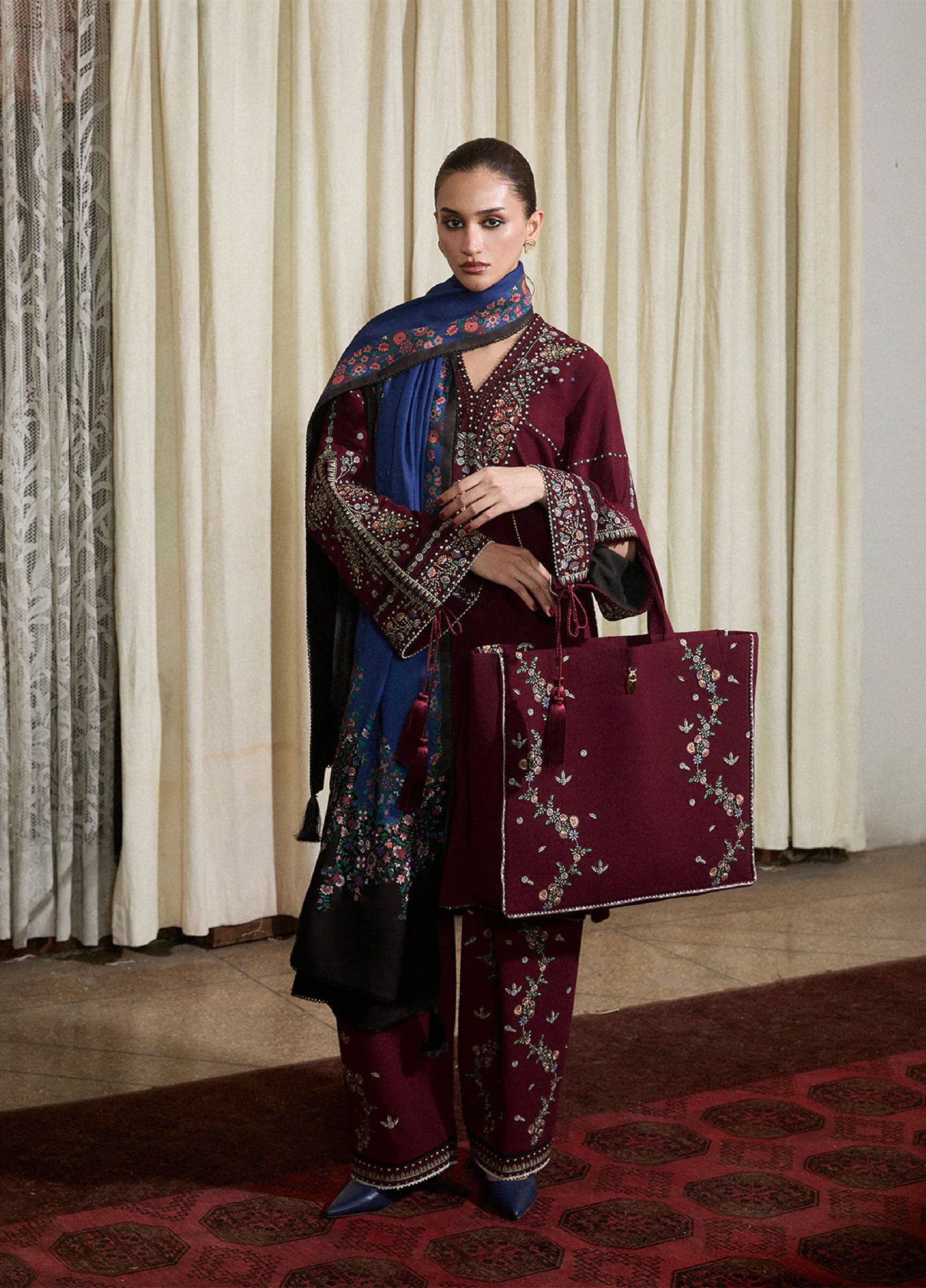 Jugnu by Hussain Rehar Unstitched Karandi Embroidered Suits 3 Piece HR25JW Rami - Winter Collection