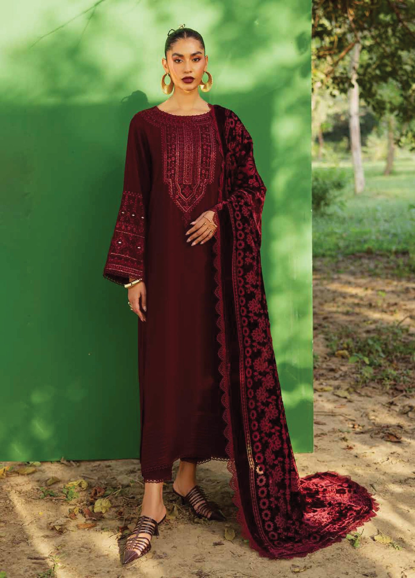 Nureh Exclusive Unstitched Luxury Palachi Embroidered  Leather Peach Suits 3 Piece NU25PS NE-189 - Winter Collection