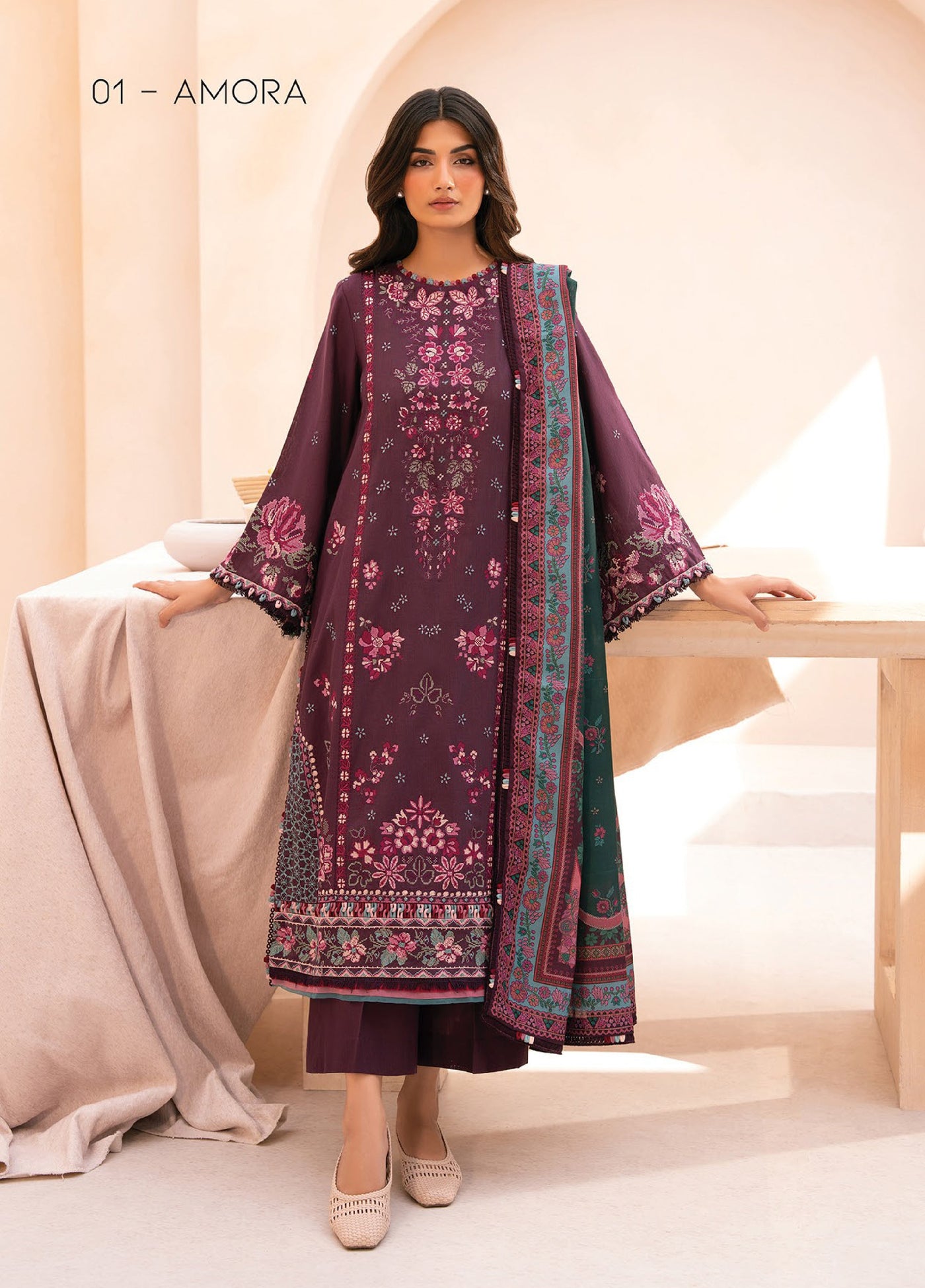 Rang e Khizaan by Xenia Unstitched Khaddar Embroidered Suits 3 Piece XE25SW D-01 AMORA - Winter Collection