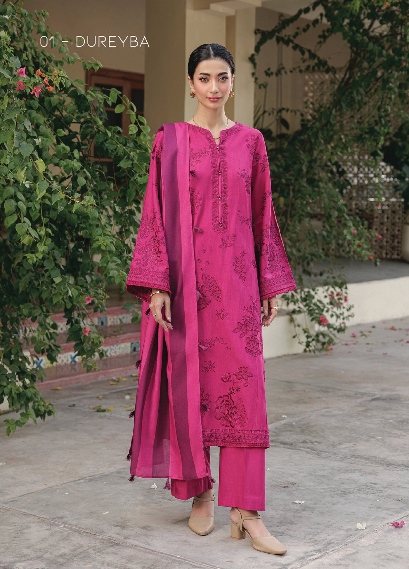 Xenia Unstitched Slub Khaddar Unstitched Embroidered Suits 3 Piece XE25SK D-01 Dureyba - Winter Collection