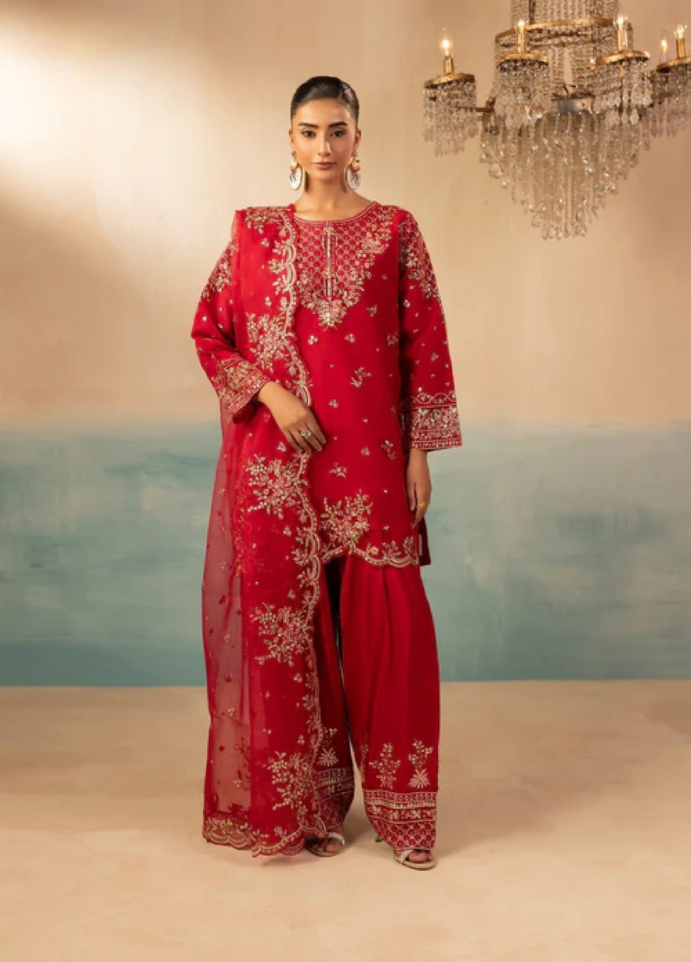 Signature by Diara Couture Pret Luxury Embroidered 3 Piece Raw Silk Jugnu-Df-44-Hot Pink - Formals Collection