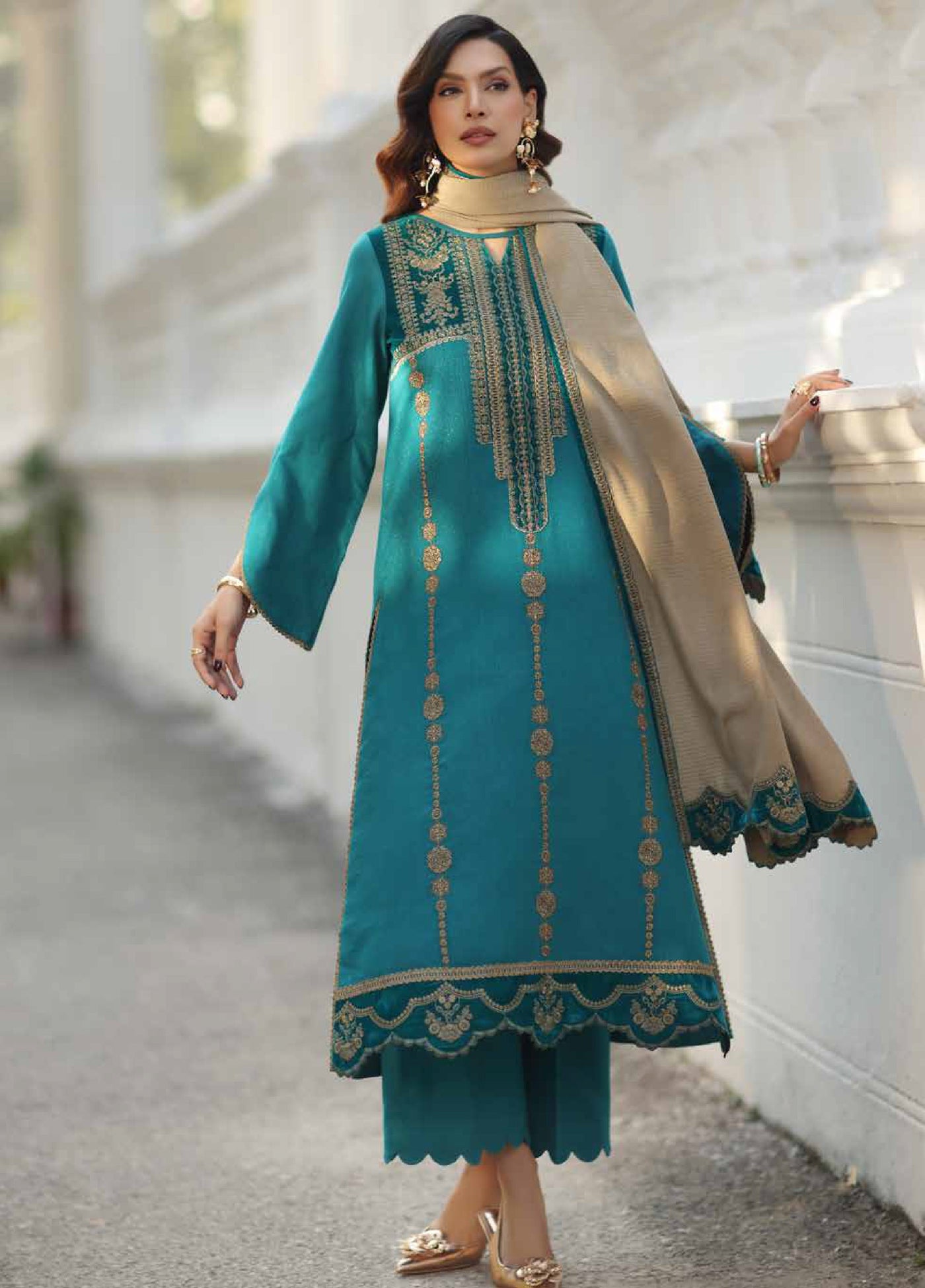 Charizma Signature Unstitched Embroidered Peach Leather 3 Piece CRZ25SP CSW5-04 - Winter Collection