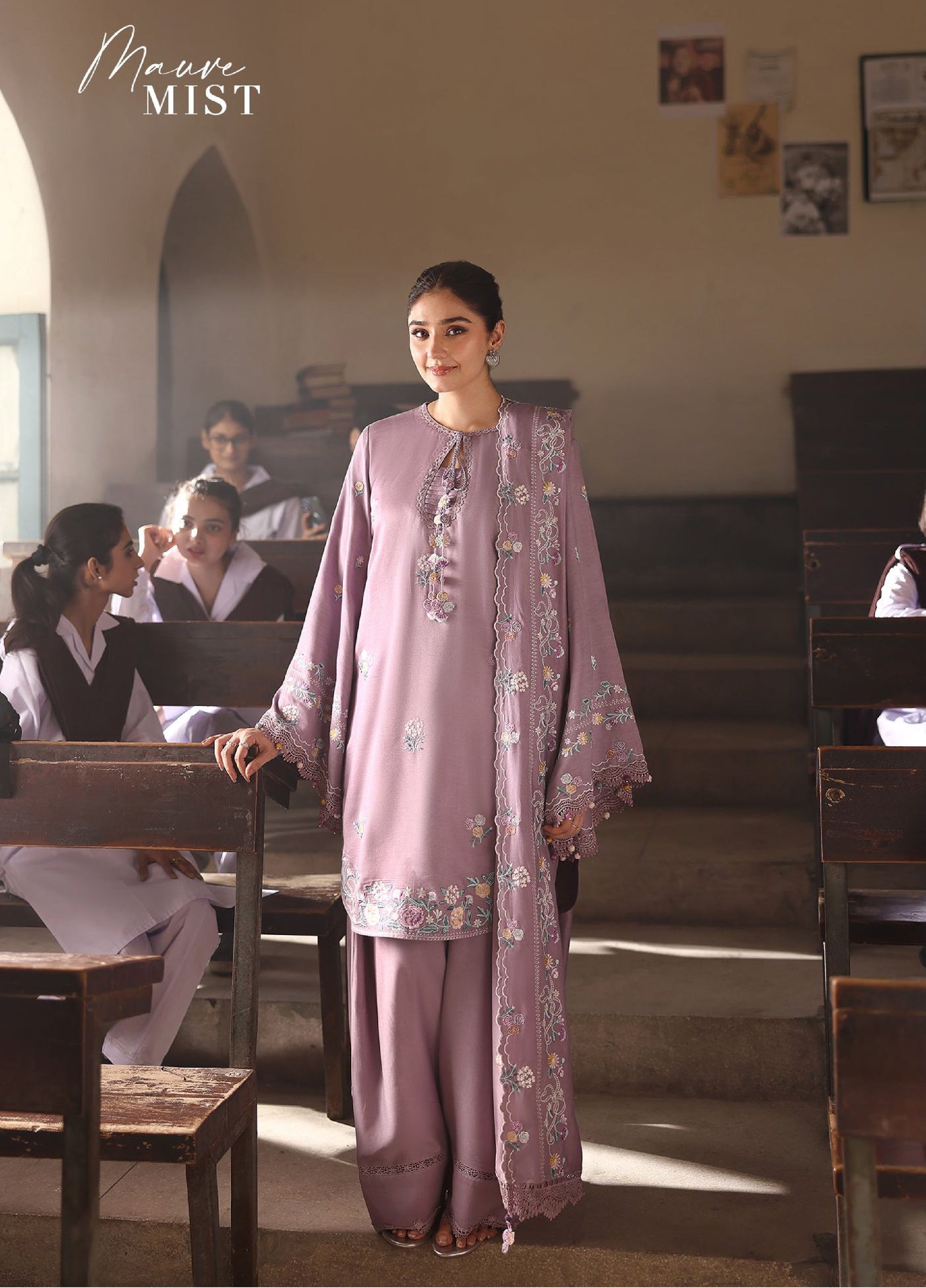 Cross Stitch Unstitched RTS Marina Embroidered Suits 3 Piece CS25MW D-01 Mauve Mist - Winter Collection