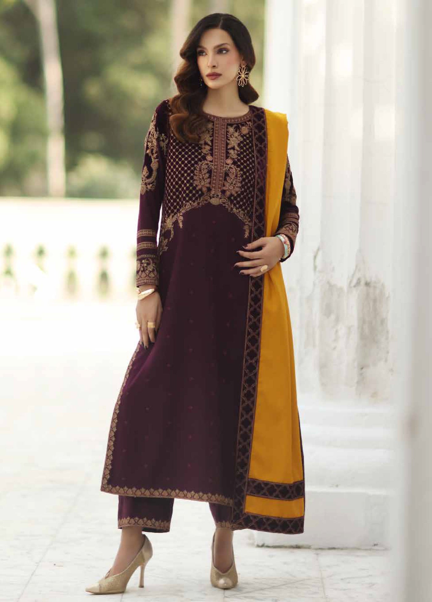 Charizma Signature Unstitched Embroidered Peach Leather 3 Piece CRZ25SP CSW5-09 - Winter Collection