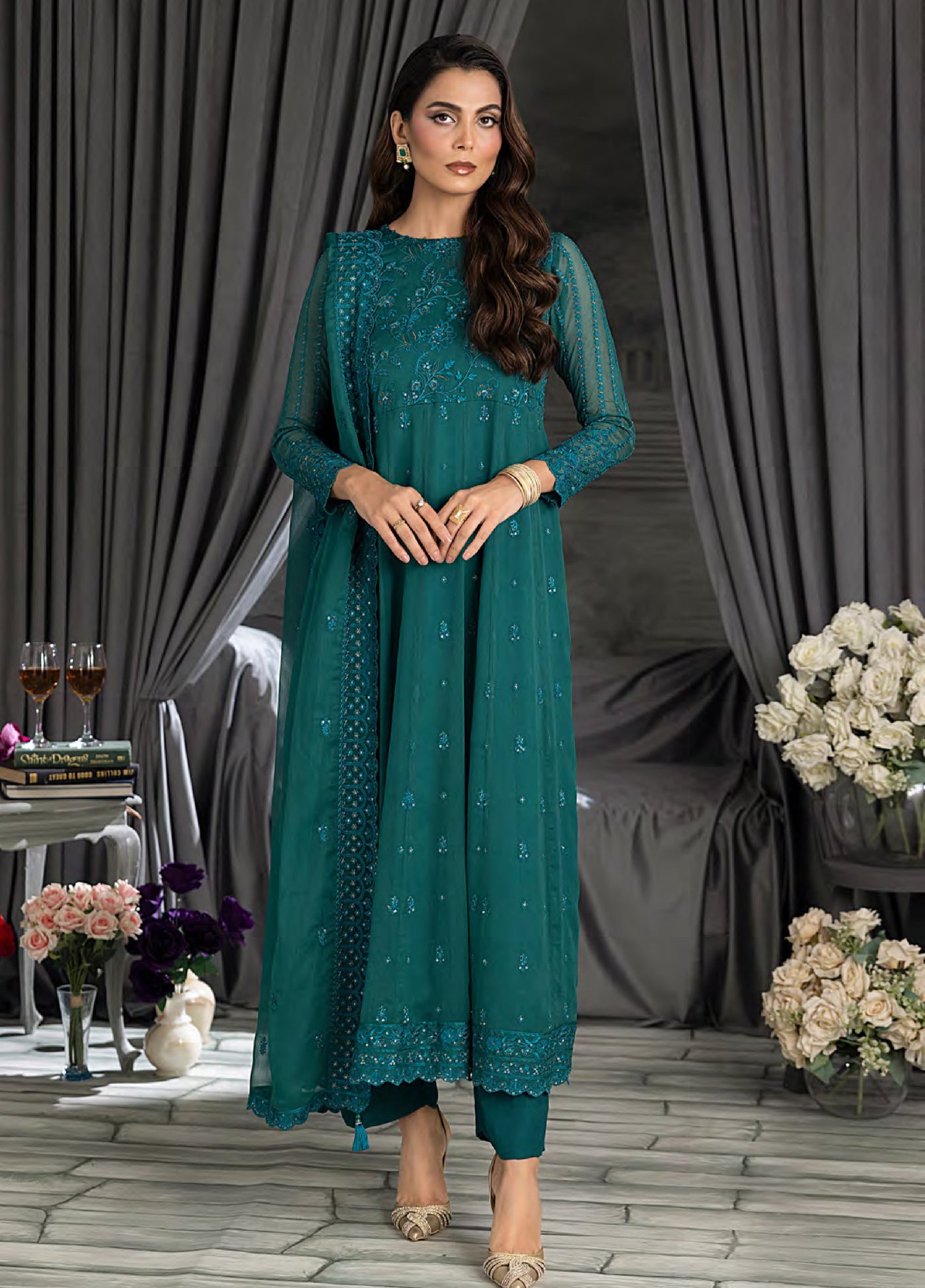 Elegance by Lakhany Unstitched Embroidered Chiffon Suits 4 Piece LSM25EC LG-IZ-0166 - Festive Collection