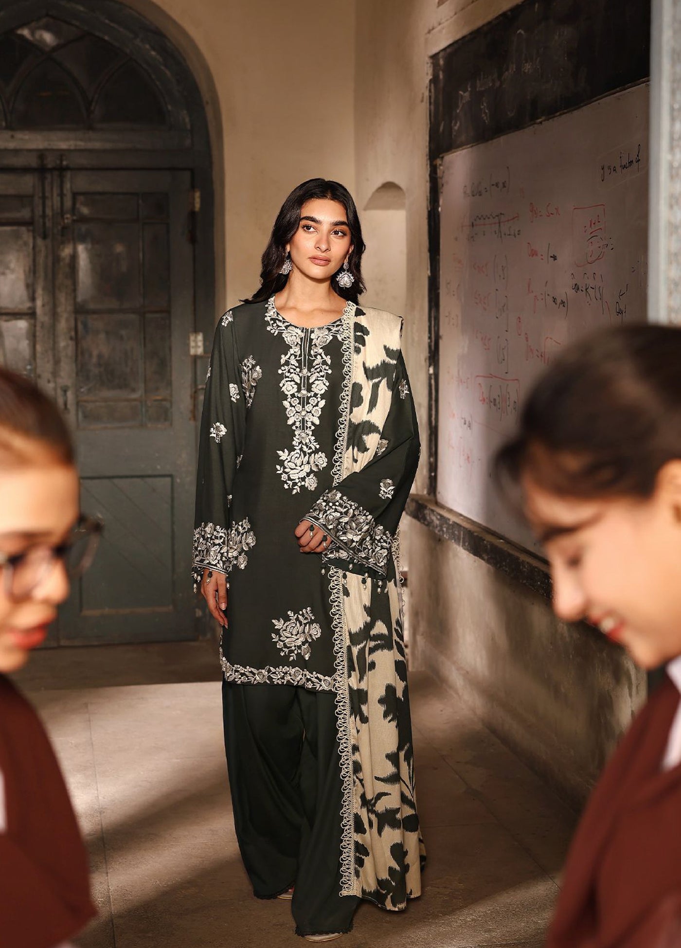 Cross Stitch Unstitched RTS Linen Embroidered Suits 3 Piece CS25LW D-03 Vintage Gray - Winter Collection