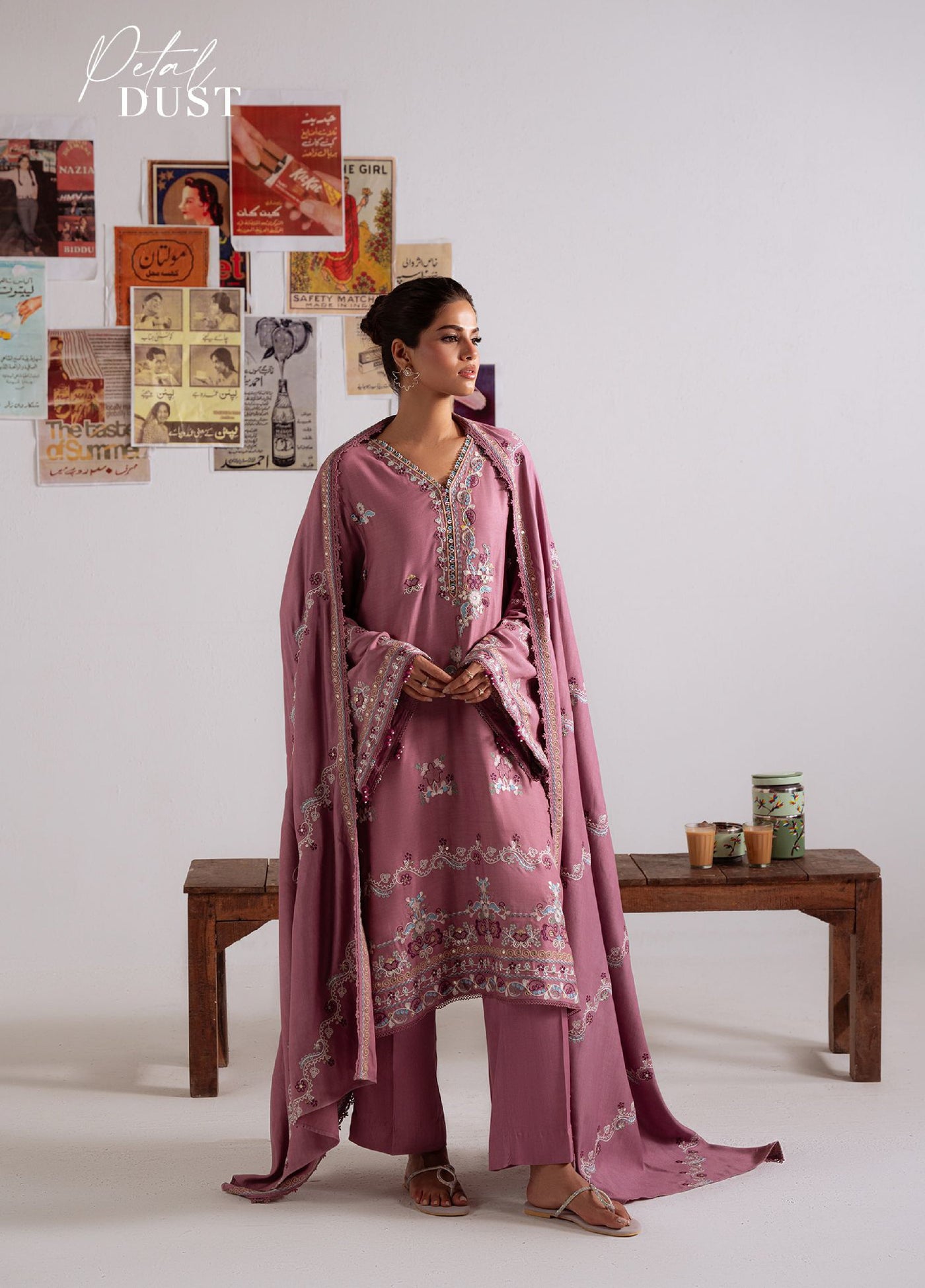 Cross Stitch Unstitched RTS Marina Embroidered Suits 3 Piece CS25MW D-03 Petal Dust - Winter Collection