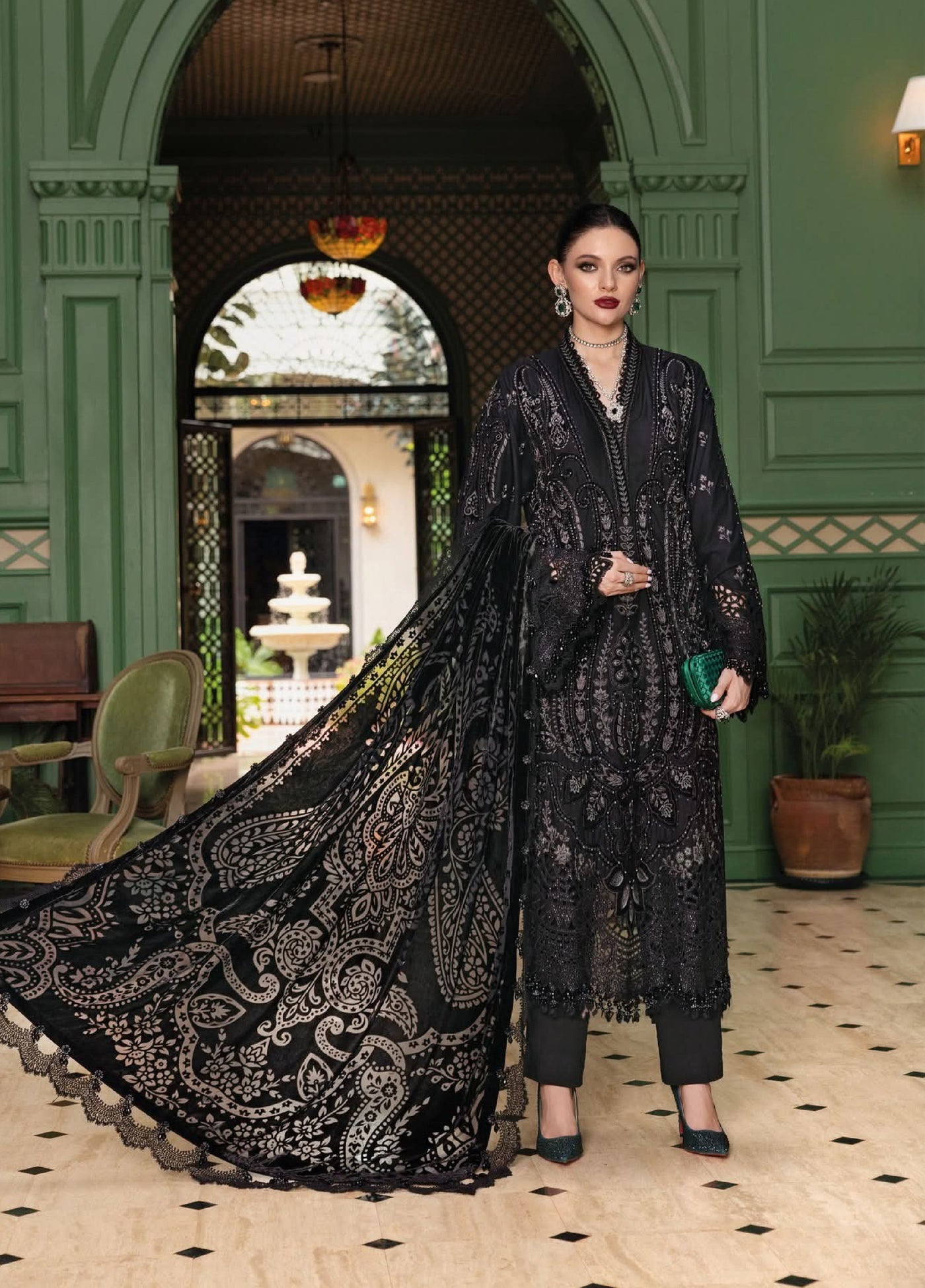 Luxe by Maria B Unstitched Embroidered Velvet 3 Piece MB25LW D7 - Winter Collection
