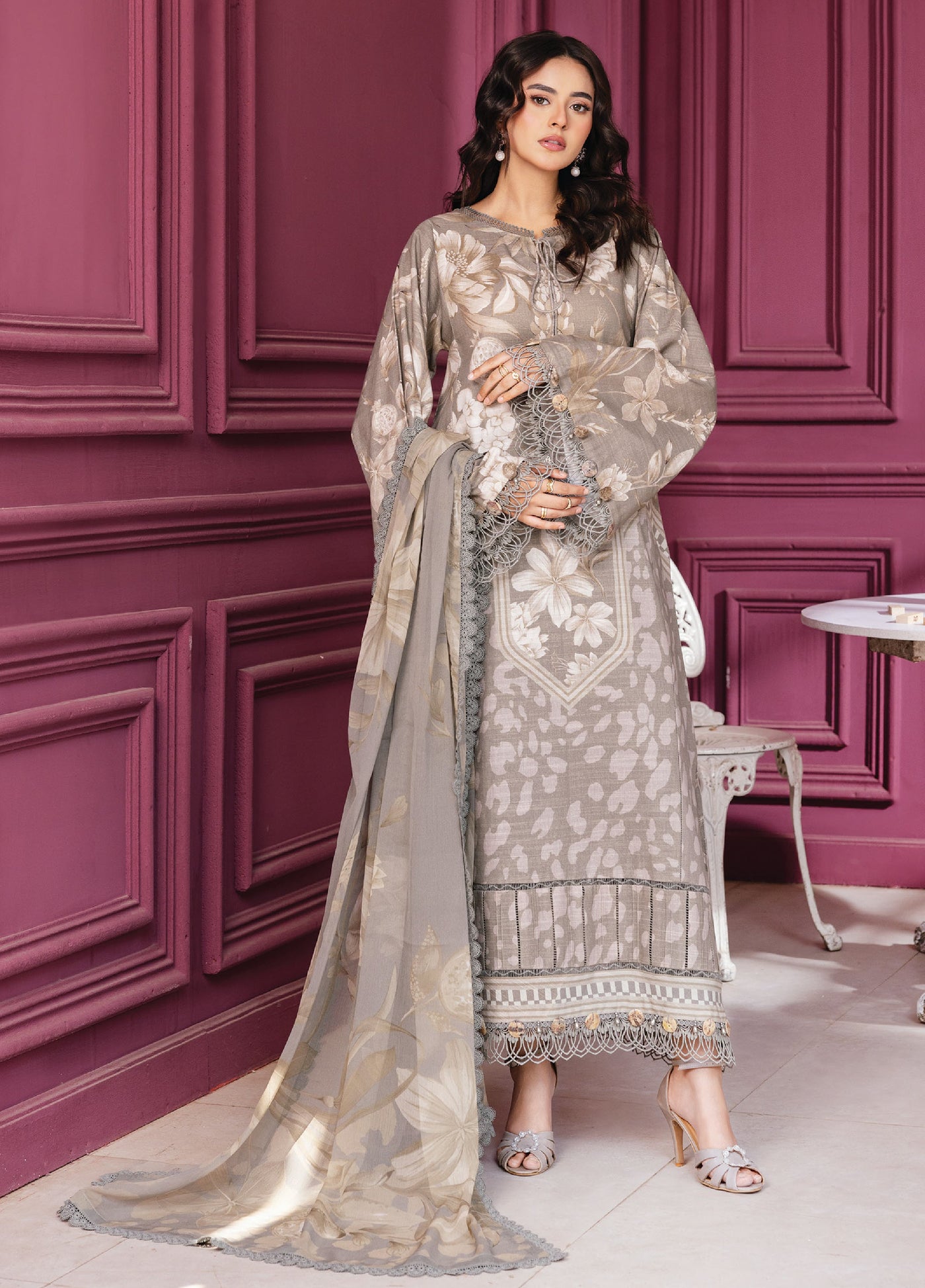 M Basics By Maria B Unstitched Digital Printed Linen 3 Piece MB25UW 1101-A - Winter Collection