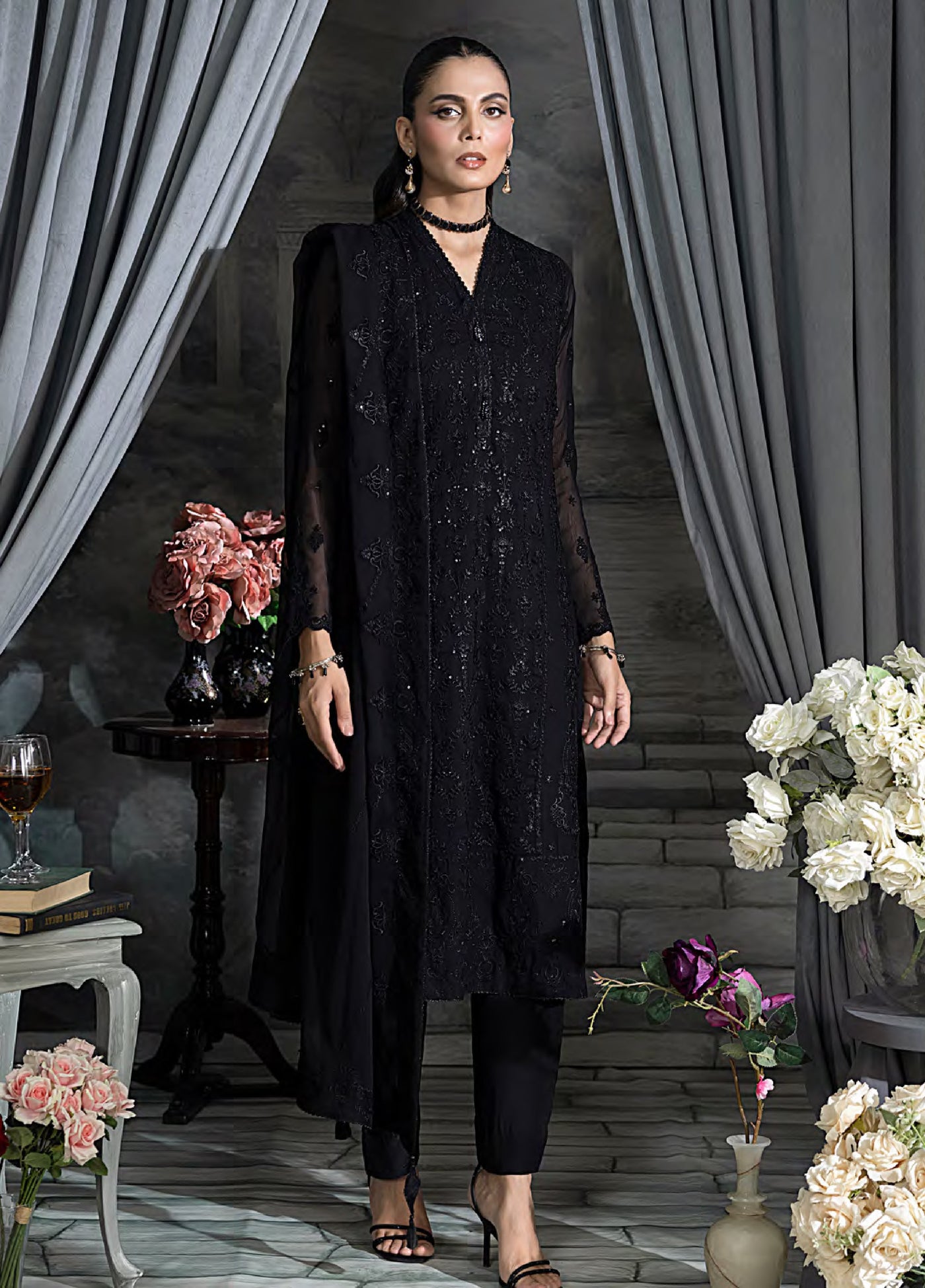 Elegance by Lakhany Unstitched Embroidered Chiffon Suits 4 Piece LSM25EC LG-UB-0049 - Festive Collection