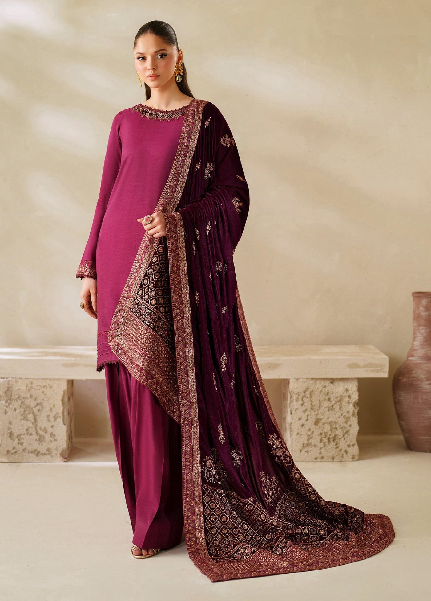 Zarif Unstitched Embroidered Raw Silk Suits 3 Piece ZRF25UF  ZRF-VS-02 - Festive Collection