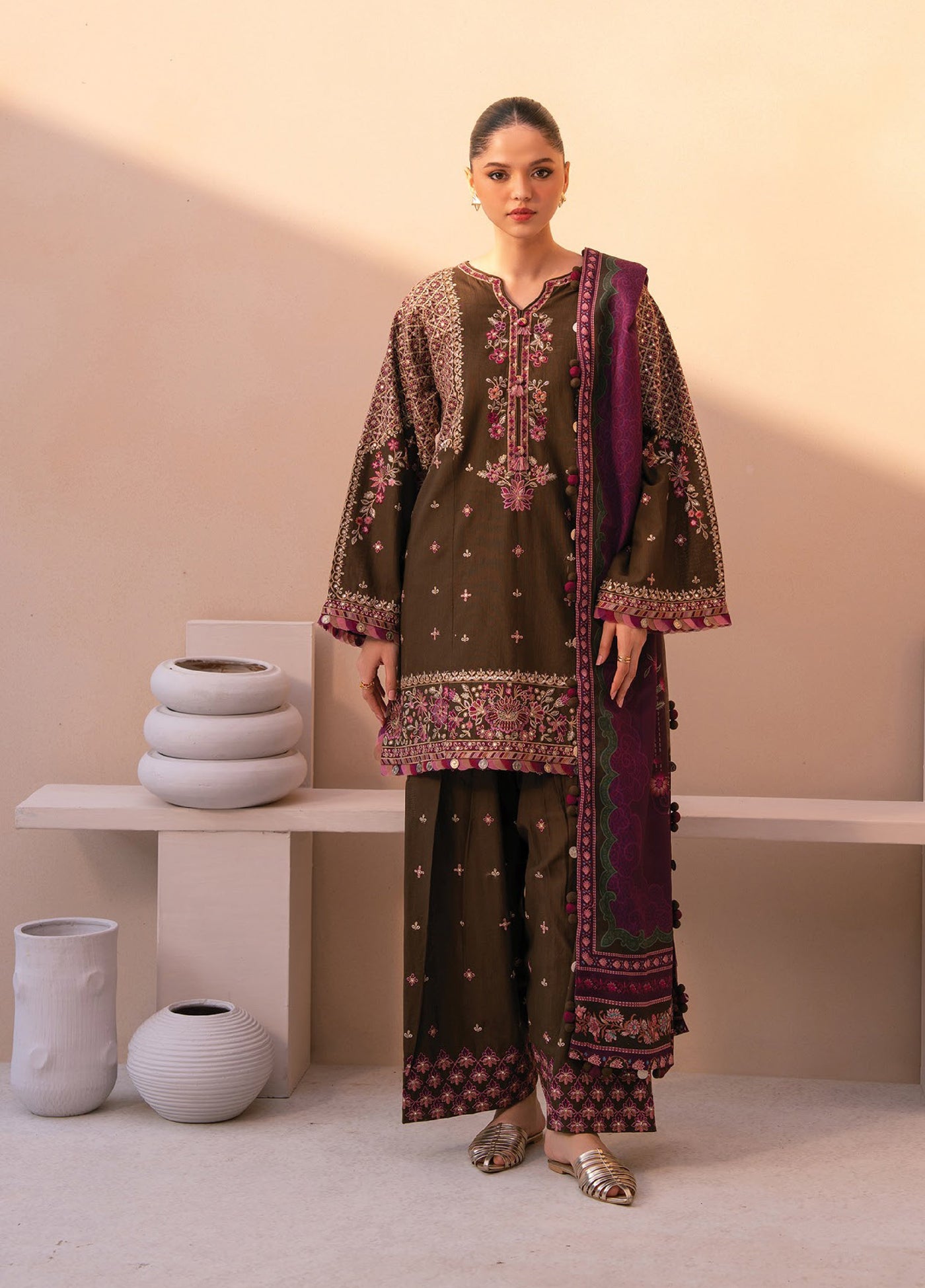 Rang e Khizaan by Xenia Unstitched Khaddar Embroidered Suits 3 Piece XE25SW D-12 AZRA - Winter Collection