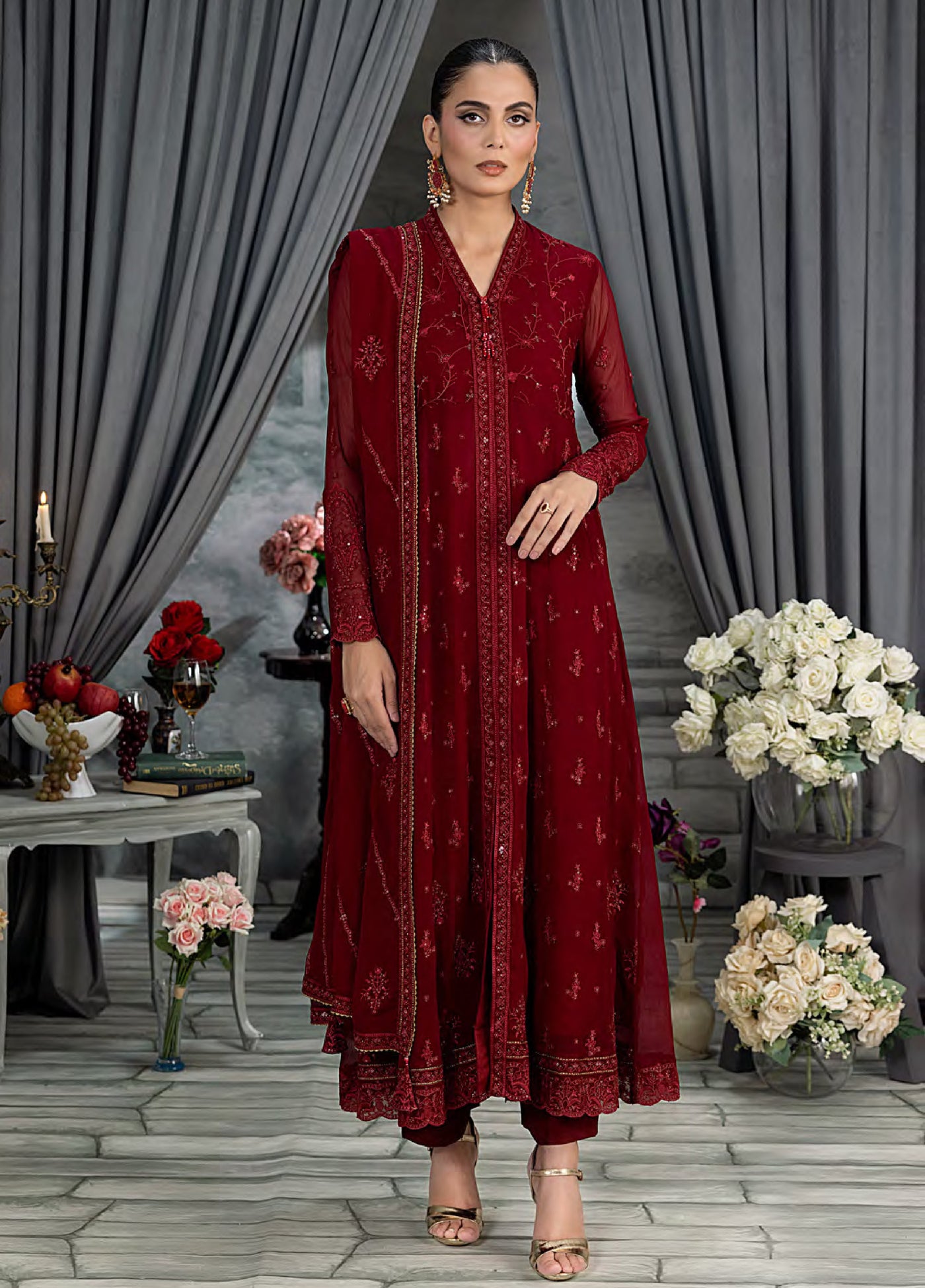 Elegance by Lakhany Unstitched Embroidered Chiffon Suits 4 Piece LSM25EC LG-RL-0021 - Festive Collection