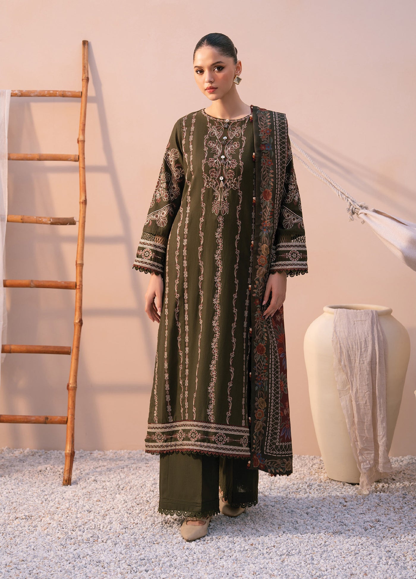 Xenia Unstitched Slub Khaddar Unstitched Embroidered Suits 3 Piece XE25SK D-06 Durrah - Winter Collection