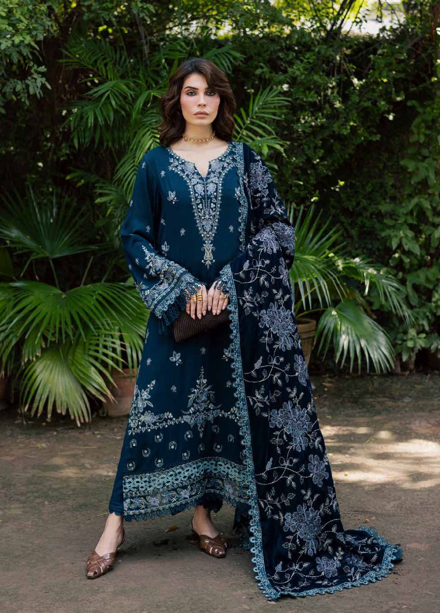 Nureh Exclusive Unstitched Luxury Leather Peach Embroidered Suits 3 Piece NU25LV NE-183 - Festive Collection