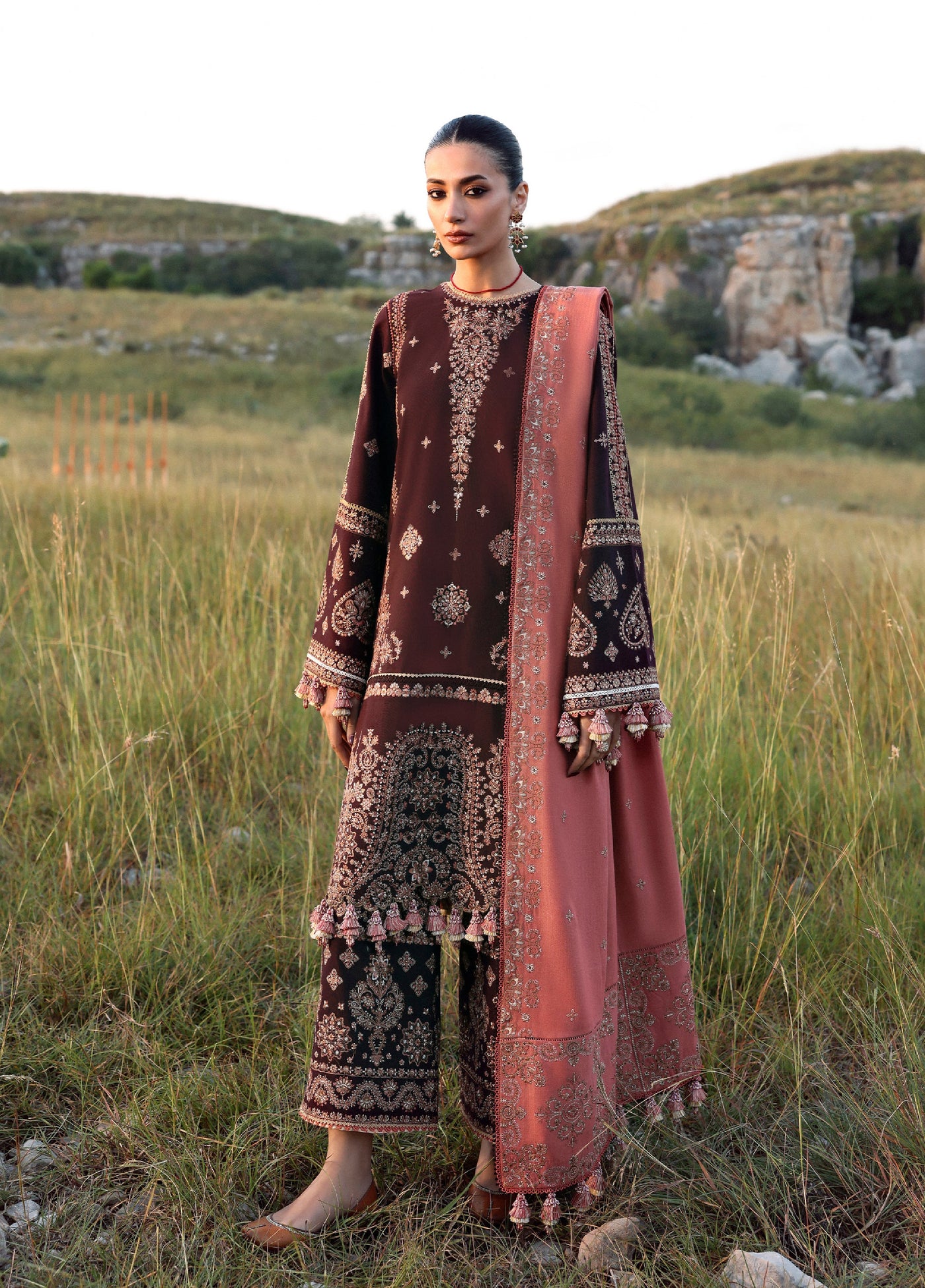 Hussain Rehar Embroidered Jacquard Suits Unstitched 3 Piece HRR25KW Nazneen - Winter Collection