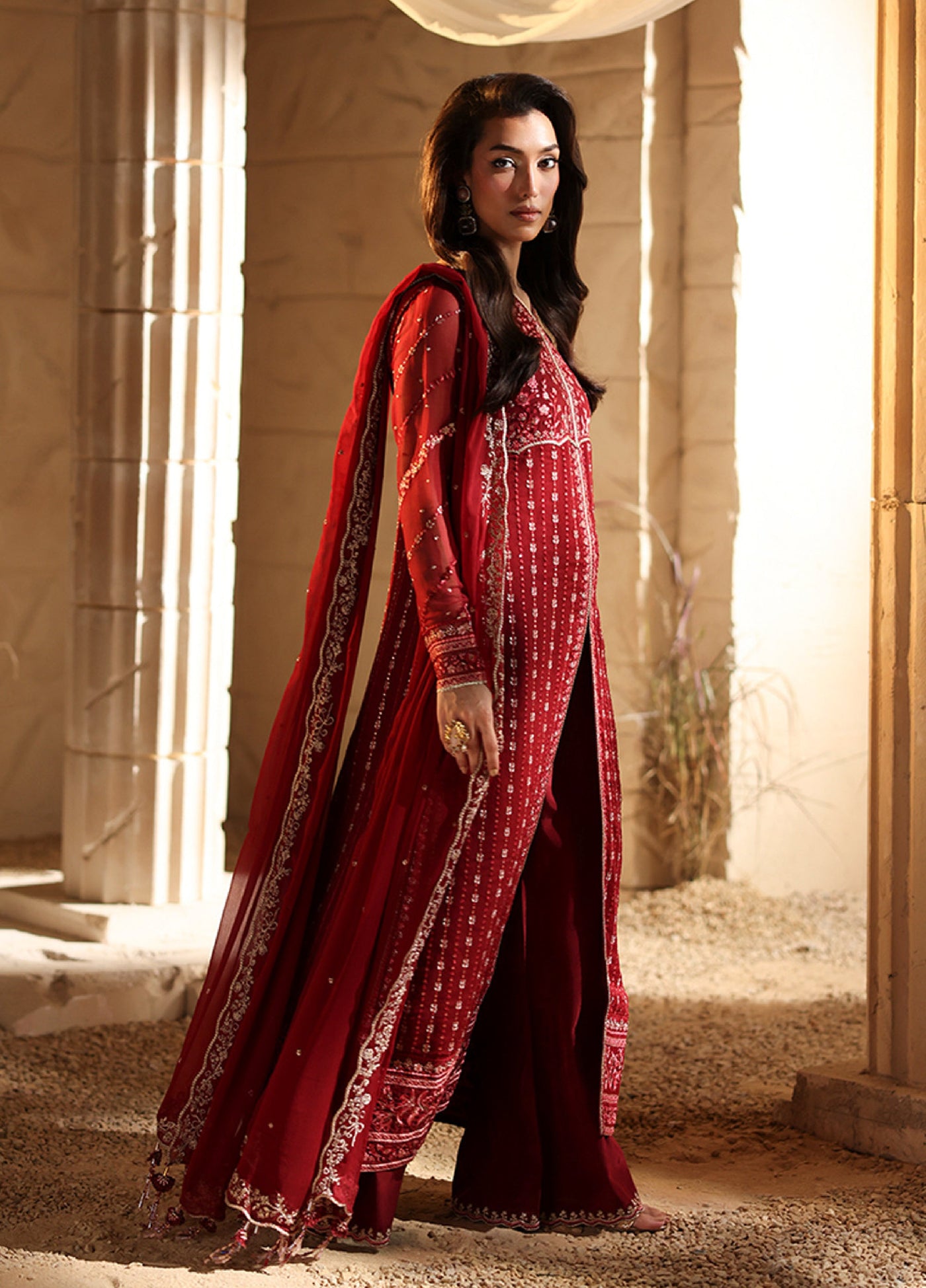 Luxe by Azure Unstitched Chiffon Embroidered Suits 3 Piece AZ25LF Rubrum - Festive Collection