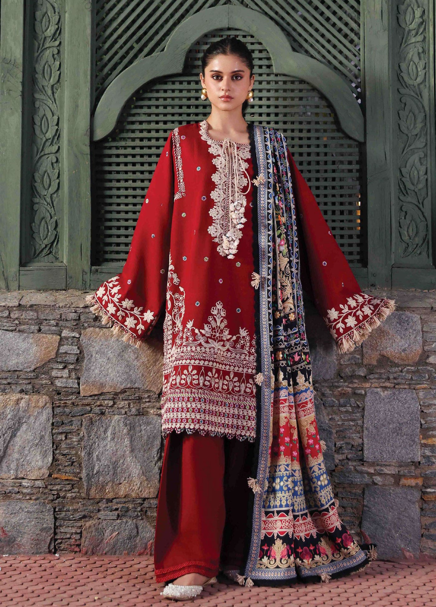 Amaris by Republic Womenswear Unstitched Luxury Shawl Karandi Embroidered Suits 3 Piece RW25AS D-13 - Winter Collection