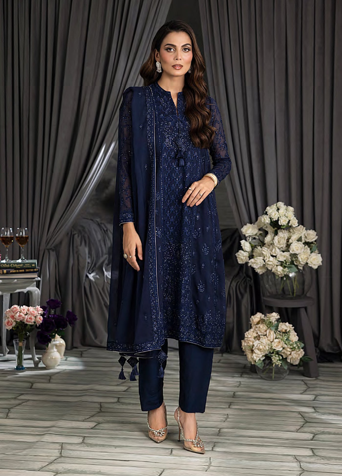 Elegance by Lakhany Unstitched Embroidered Chiffon Suits 4 Piece LSM25EC LG-IZ-0167 - Festive Collection