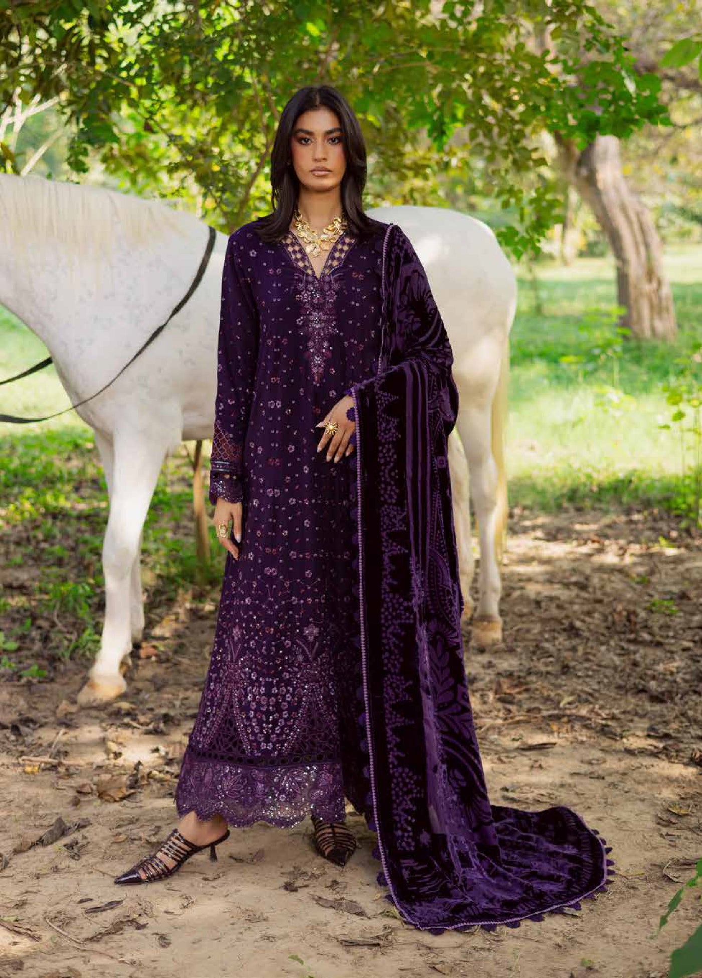 Nureh Exclusive Unstitched Luxury Palachi Embroidered Leather Peach Suits 3 Piece NU25PS NE-187 - Winter Collection