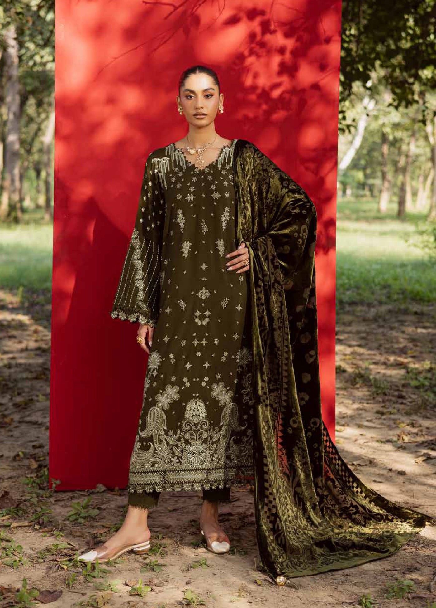 Nureh Exclusive Unstitched Luxury Palachi Embroidered Leather Peach Suits 3 Piece NU25PS NE-190 - Winter Collection