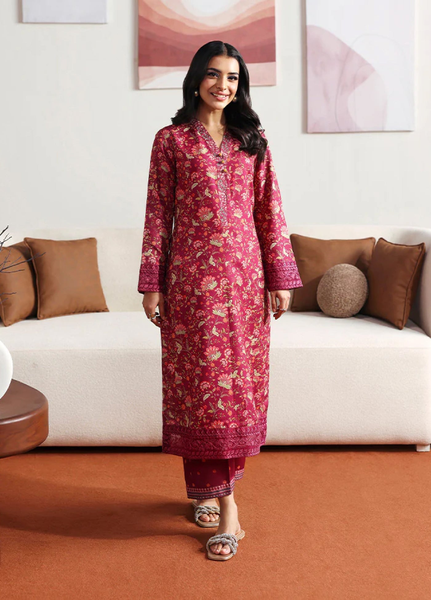 Basics by Gulaal Pret Embroidered Poly Lawn 3 Piece PL-11 Cerise - Summer Collection