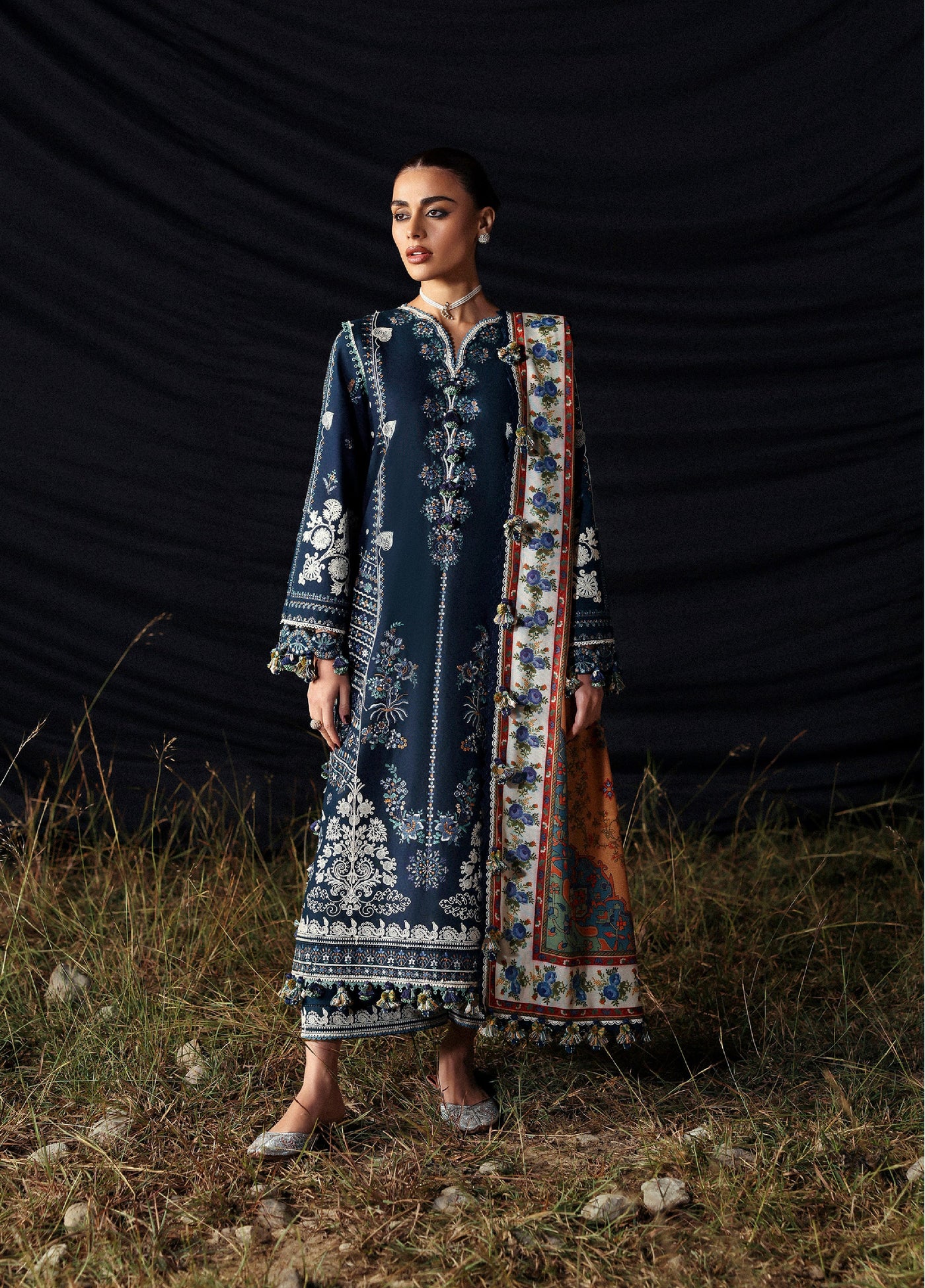 Hussain Rehar Embroidered Khaddar Suits Unstitched 3 Piece HRR25KW Chashm e Bahr - Winter Collection