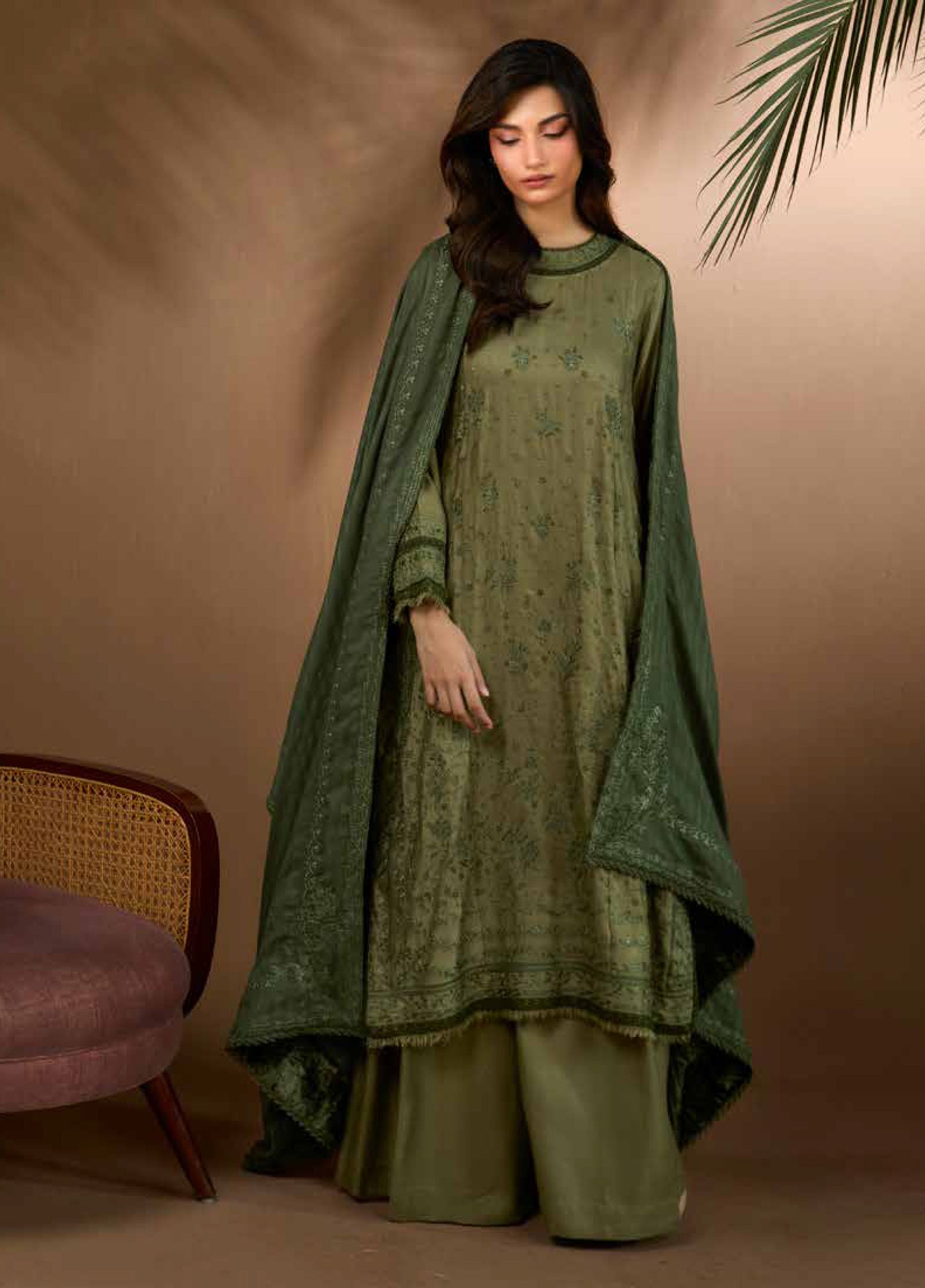 Sobia Nazir Unstitched Shawl Embroidered Herringbone 3 Piece SN25SW D-02 A - Winter Collection